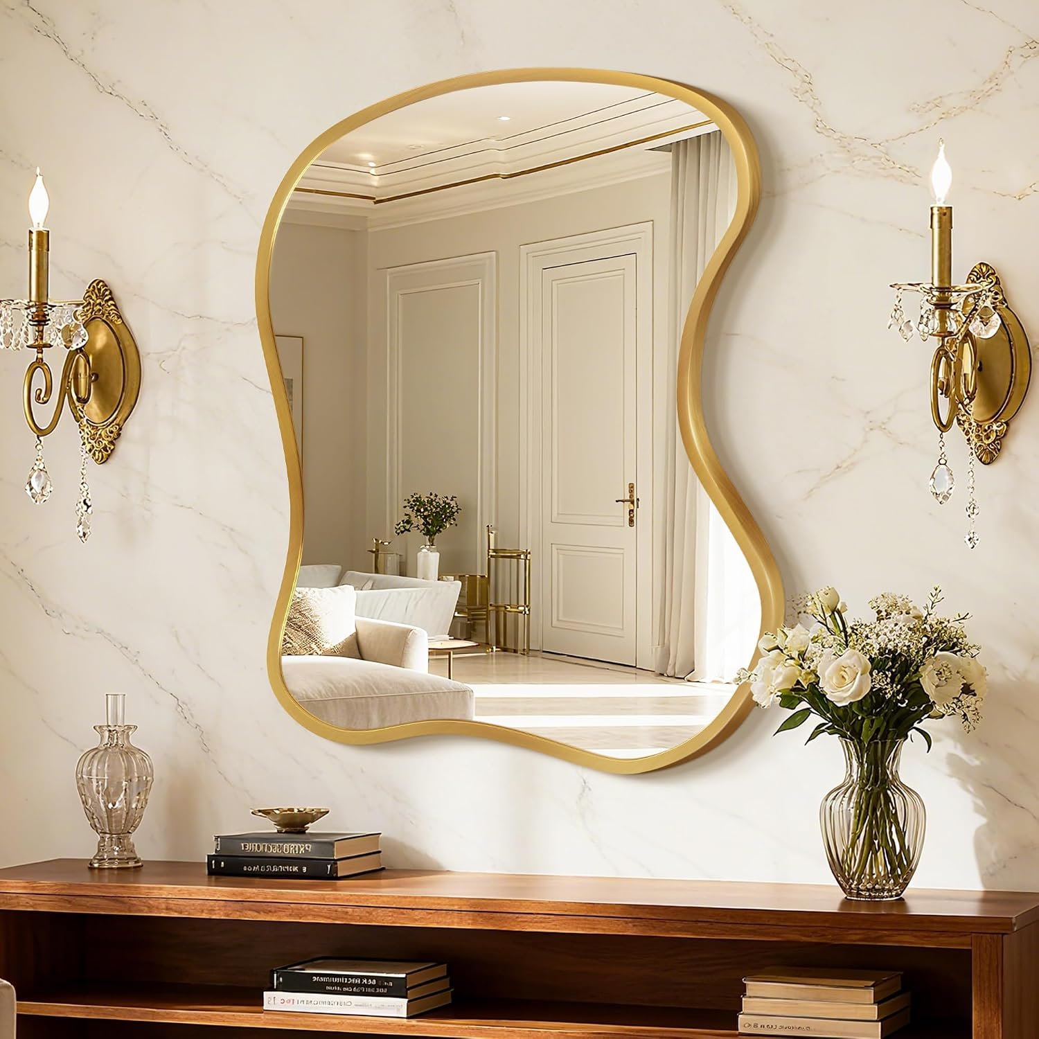 Irregular Wall Mirror with Metal Frame for Living Room, Hallway, Entryway, Bathroom and Dining Room (Gold, 20 * 24, Shape 2)
