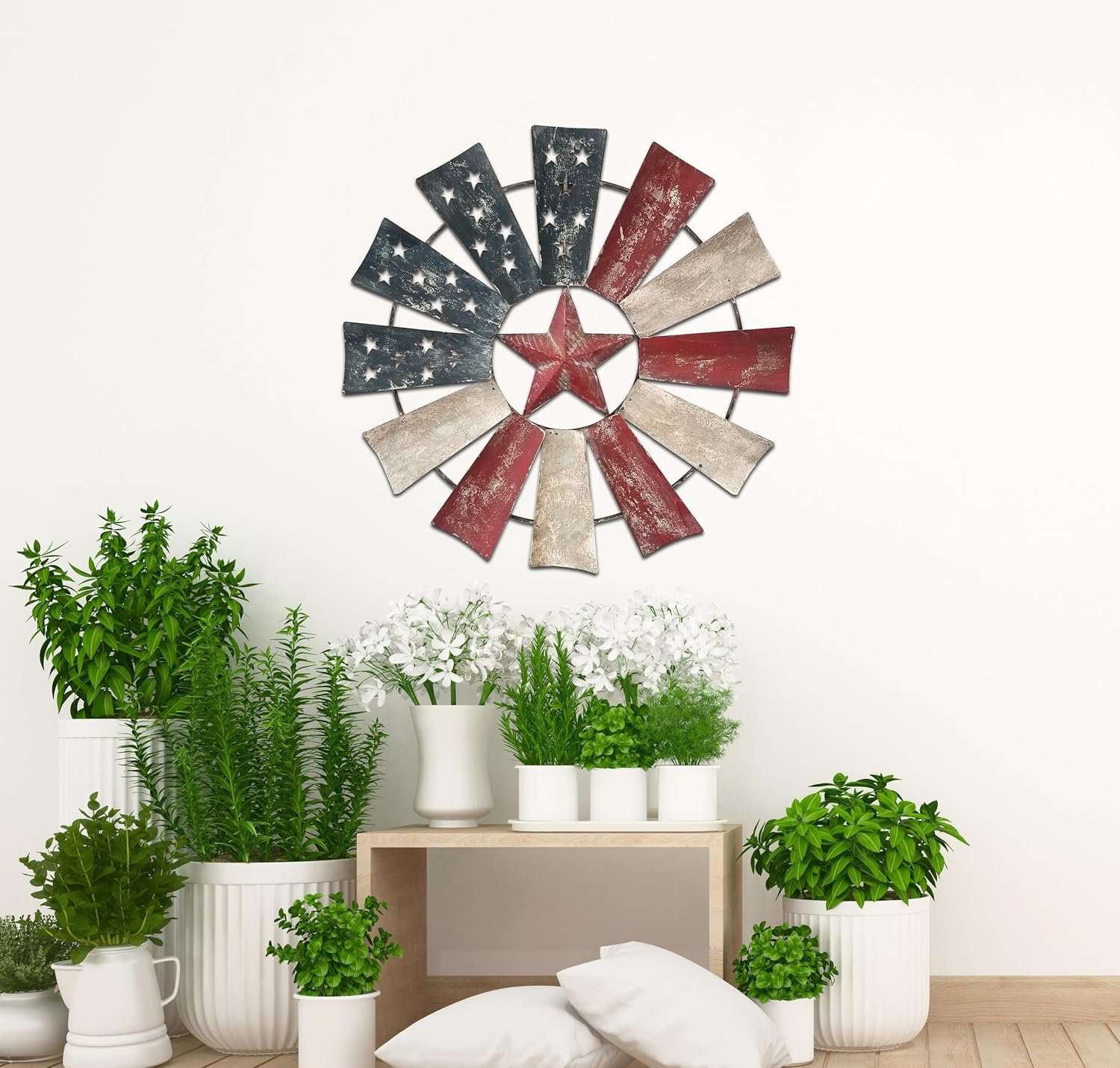 Alpine Corporation 21″ Tall Indoor/Outdoor Patriotic Windmill Wall Art Decor