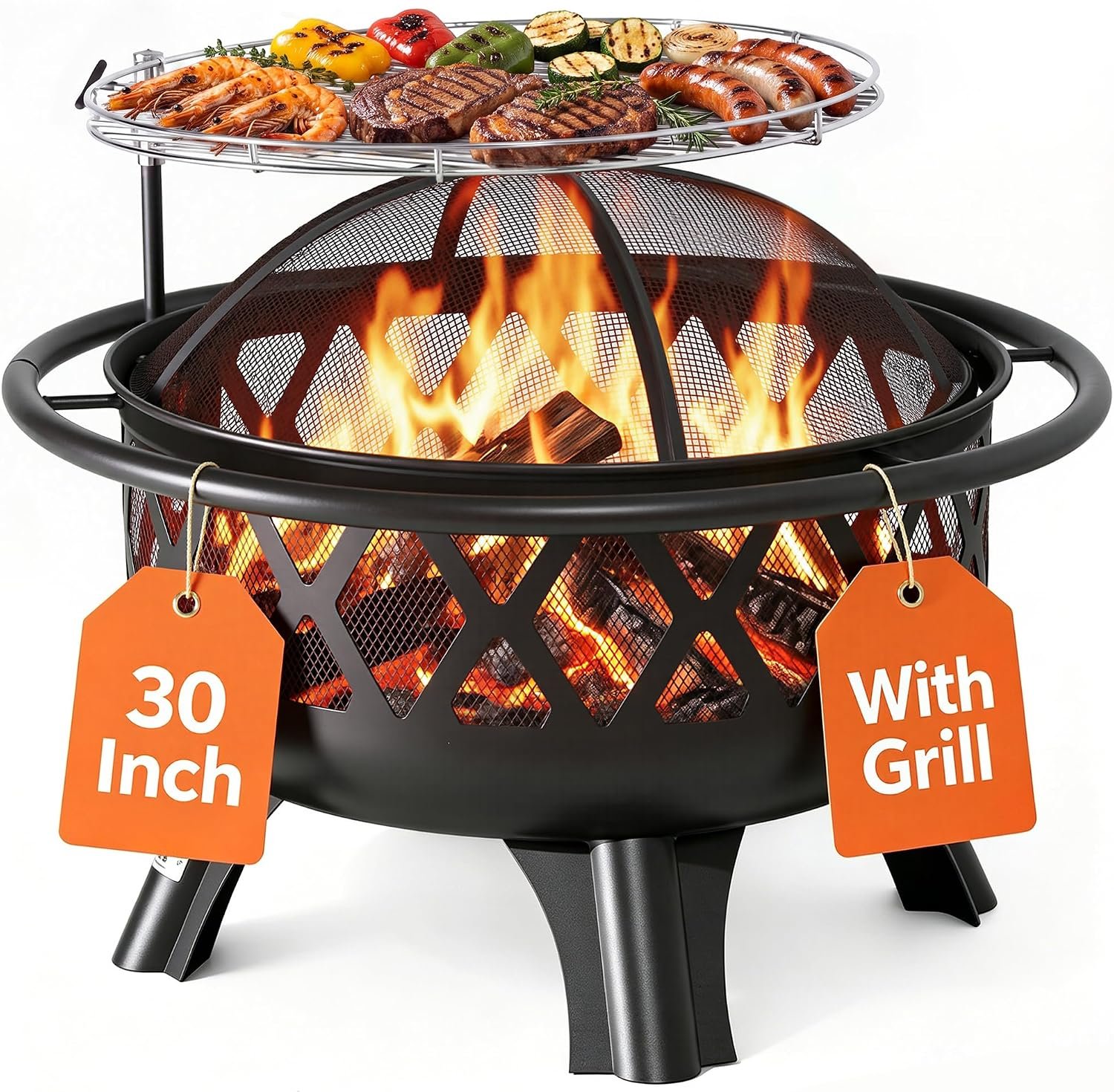 Bali Outdoors Outdoor Fire Pits for Outside Wood Burning Fire Pit for Wood | with Grill, Spark Screens