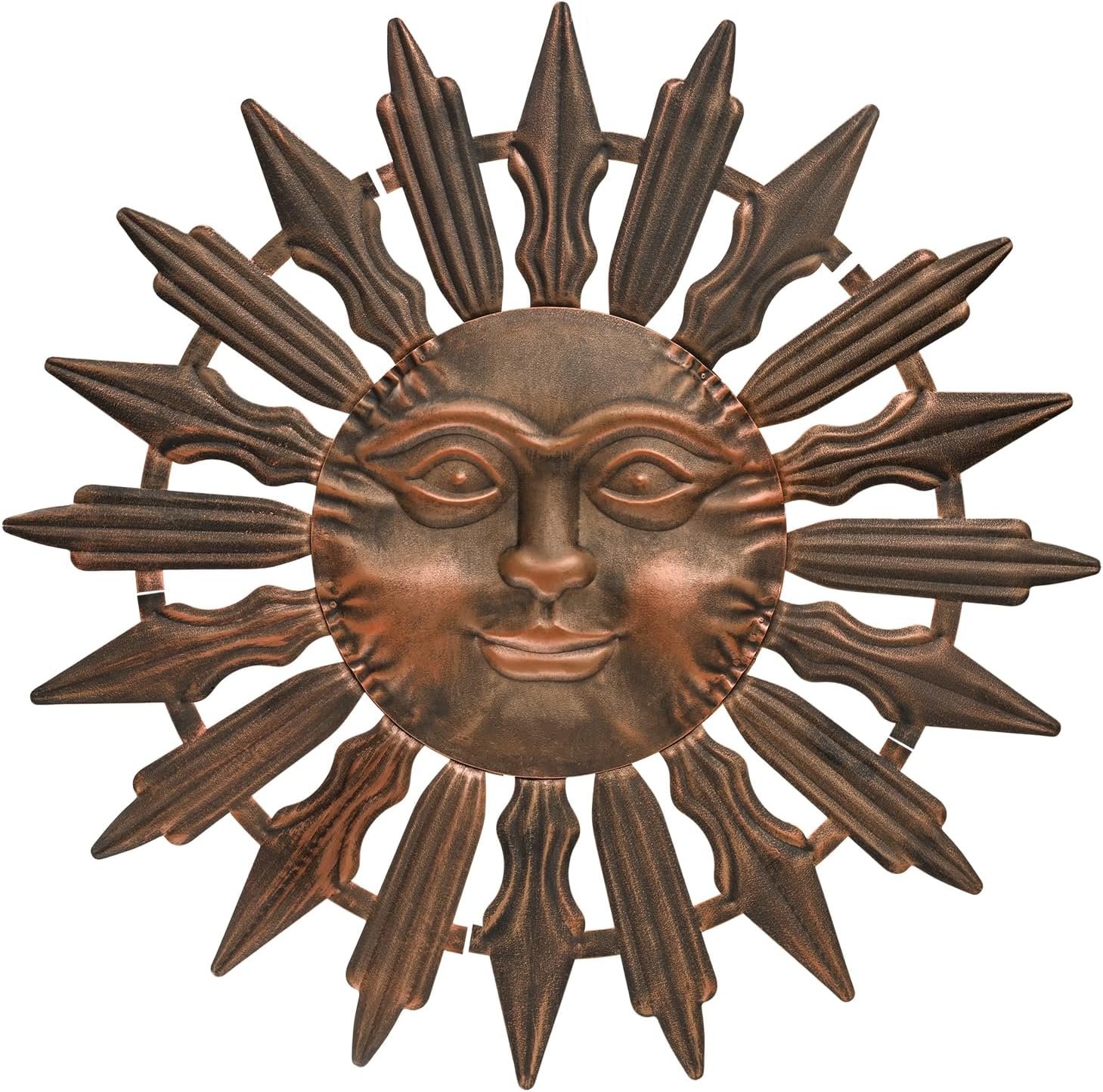 VESTCDF Metal Sun Wall Art Decor Outdoor Metal Wall Art Sun Outdoor,Large Wall Decorations for Garden, Sun Wall Art Metal Sun Face Art(Brown)