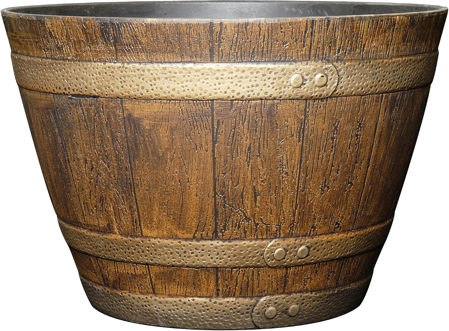 Whiskey Barrel Planter, Wooden Finish Garden Pot, 15” Oak Brown | Stylish Resin Flower Plant Pots, Indoor & Outdoor Planter, Weather-Resistant, Great for Patio, Home & Garden Decor Accent