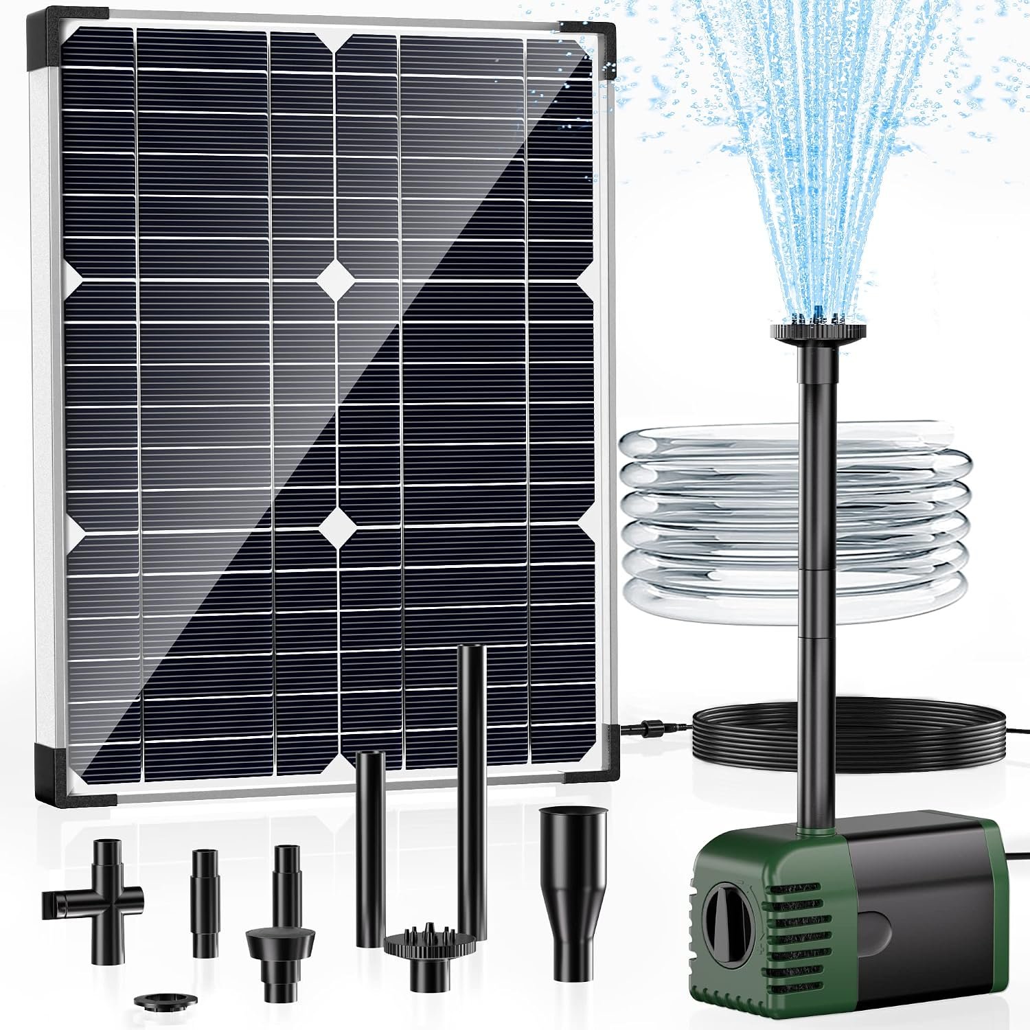 Solar Water Pump Fountain,20W Solar Fountain Pump 320GPH Solar Powered Water Pump with Adjustable Flow, PVC Tubing and 16.4ft Cord Length for Ponds, Garden, Waterfall, Fish Pond