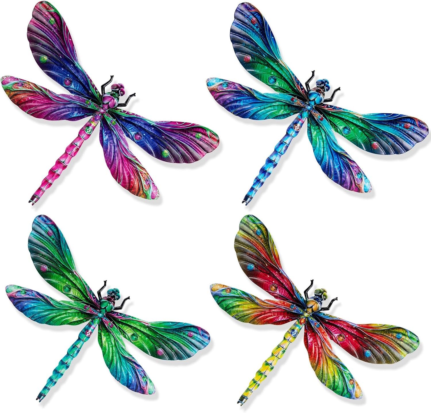 SUNREEK Metal Dragonfly Wall Decor, 9 Inches Dragonfly Outdoor Wall Art for Fence Garden Yard Patio Decorations