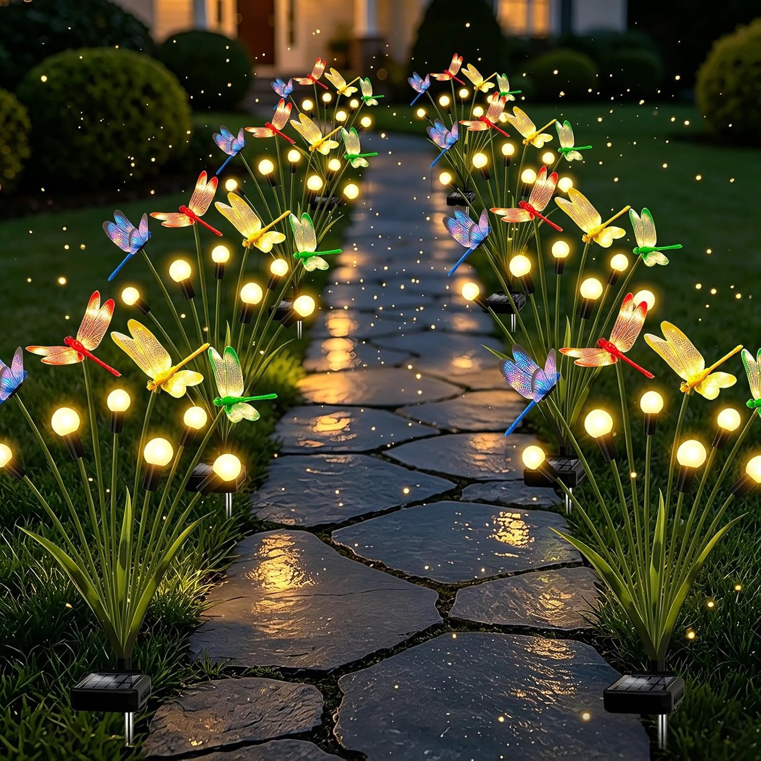 VOOKRY Dragonfly Solar Garden Lights Outdoor (8 Pack, 48 LEDs), Dragonfly Outdoor Decor with Solar Firefly Lights Waterproof Swaying Light for Yard Patio Pathway Gardening Gift for Women, Warm White