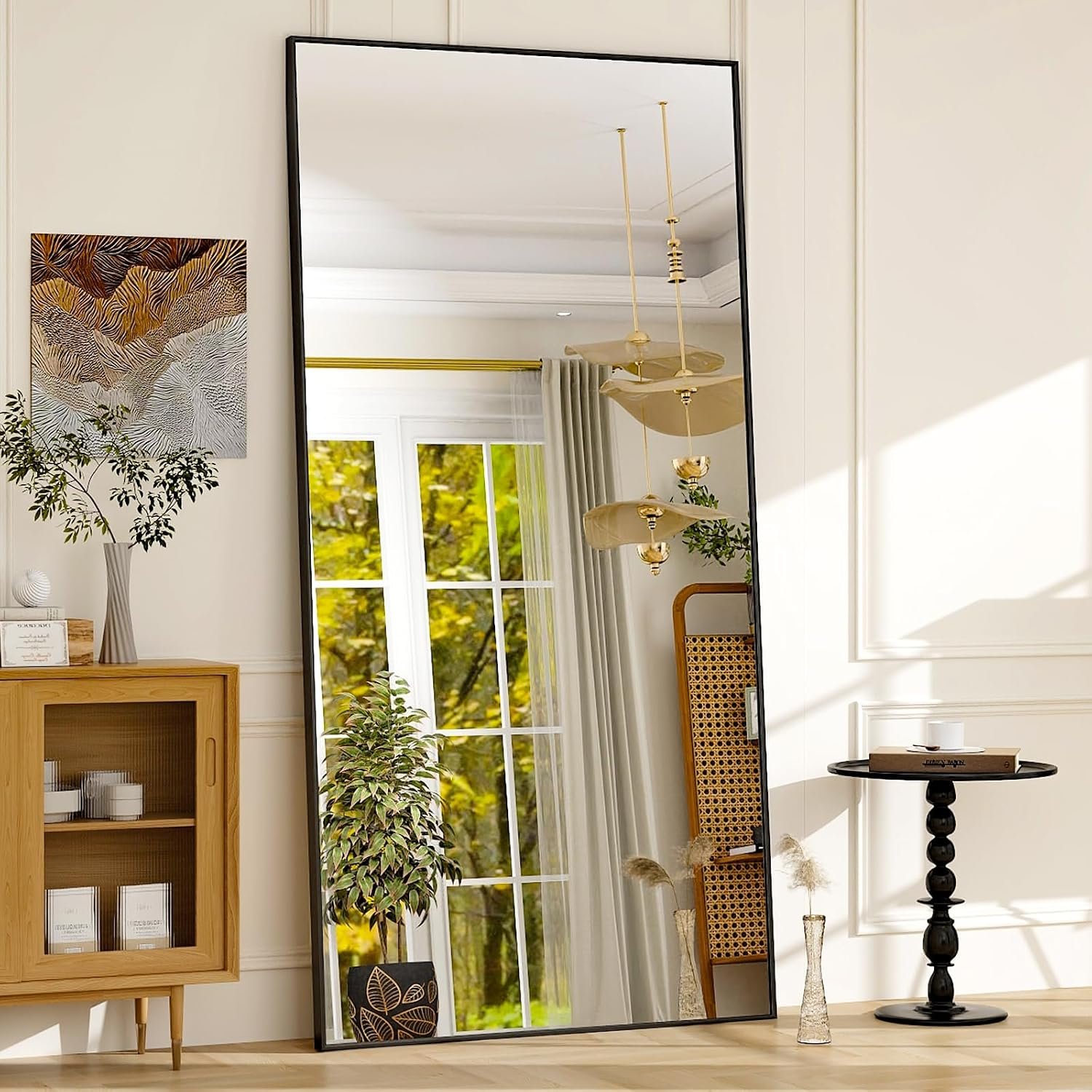 76″x34″ Full Length Mirror Large Rectangle Full Body Mirror, Black | Aluminum Alloy Frame Freestanding Mirrors, Lean/Stand/Wall HD Tempered Glass Floor Mirror for Bedroom Living Room Dressing