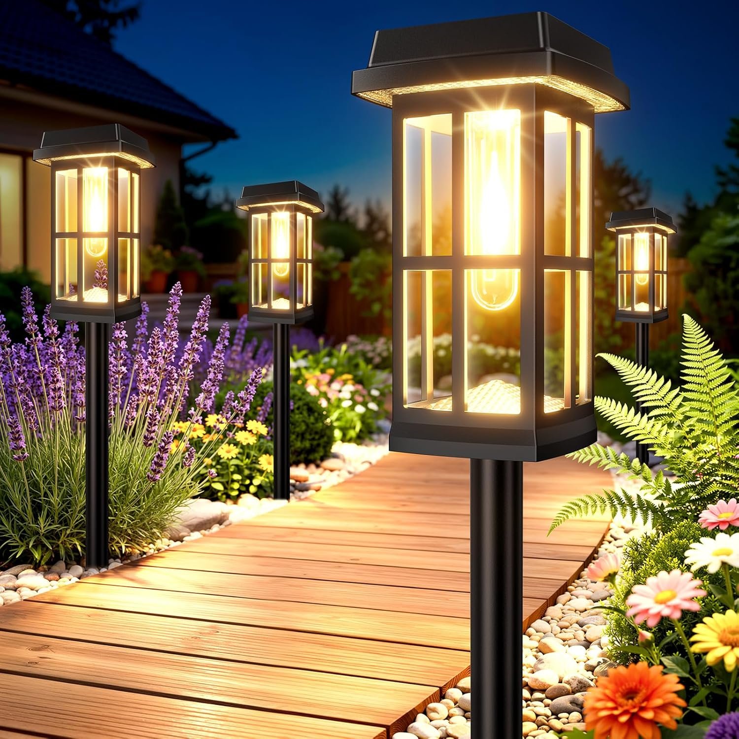 Ahaorigin 8 Pack Solar Pathway Lights Outdoor, 2 Lighting Modes Waterproof Solar Lights Outdoor, Sturdy Metal Rods, Brighter Up to 15Hrs Outdoor Path Lights for Yard Garden Walkway Driveway Sidewalk
