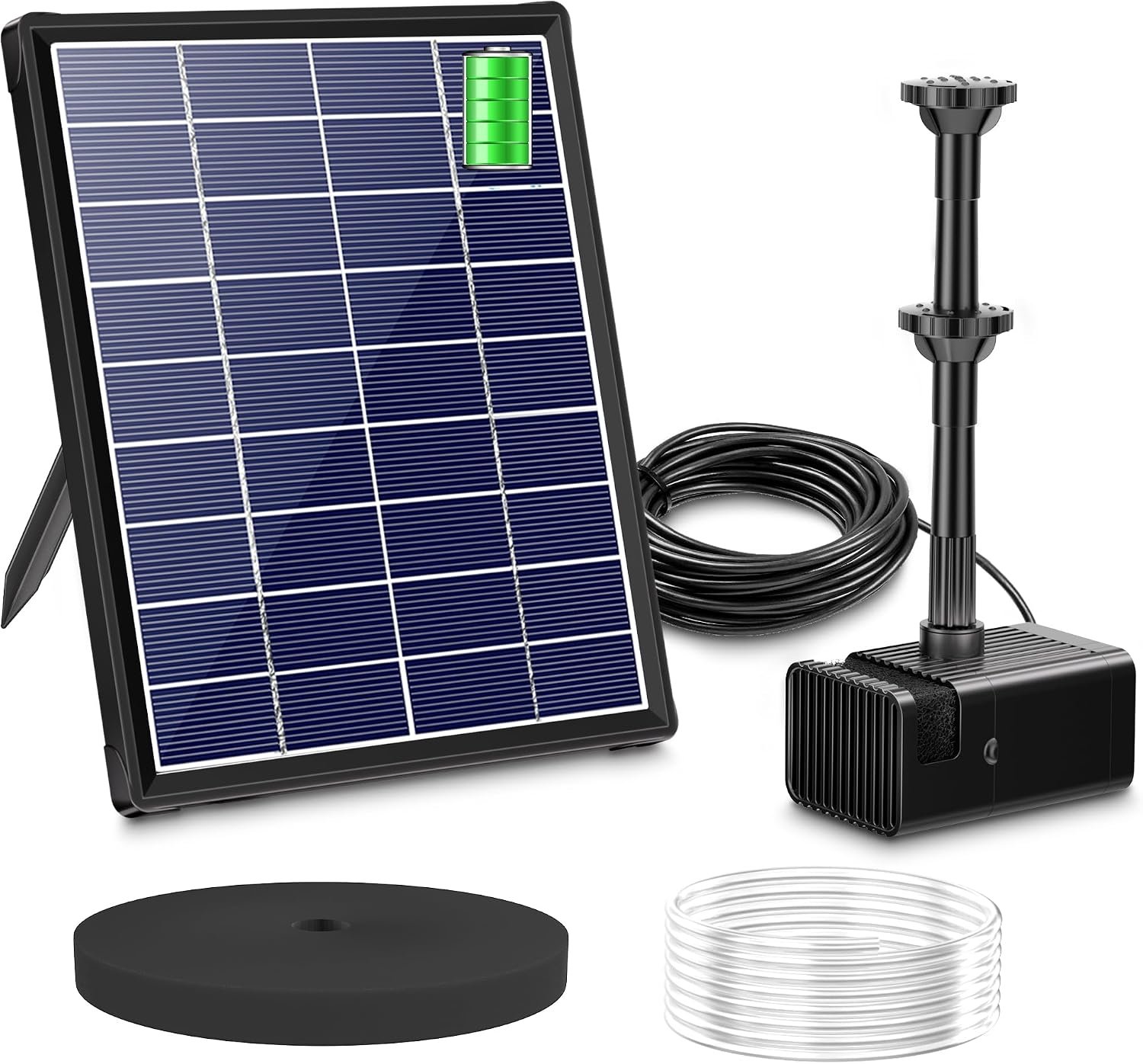 Biling 6.5W Solar Water Pump with 3000mAh Battery Backup for Outdoor Use | Solar Fountain for Bird Bath, Work All Day, with 5ft Tubing 5 Nozzles for Small Pond, Fish Tank and Hydroponics