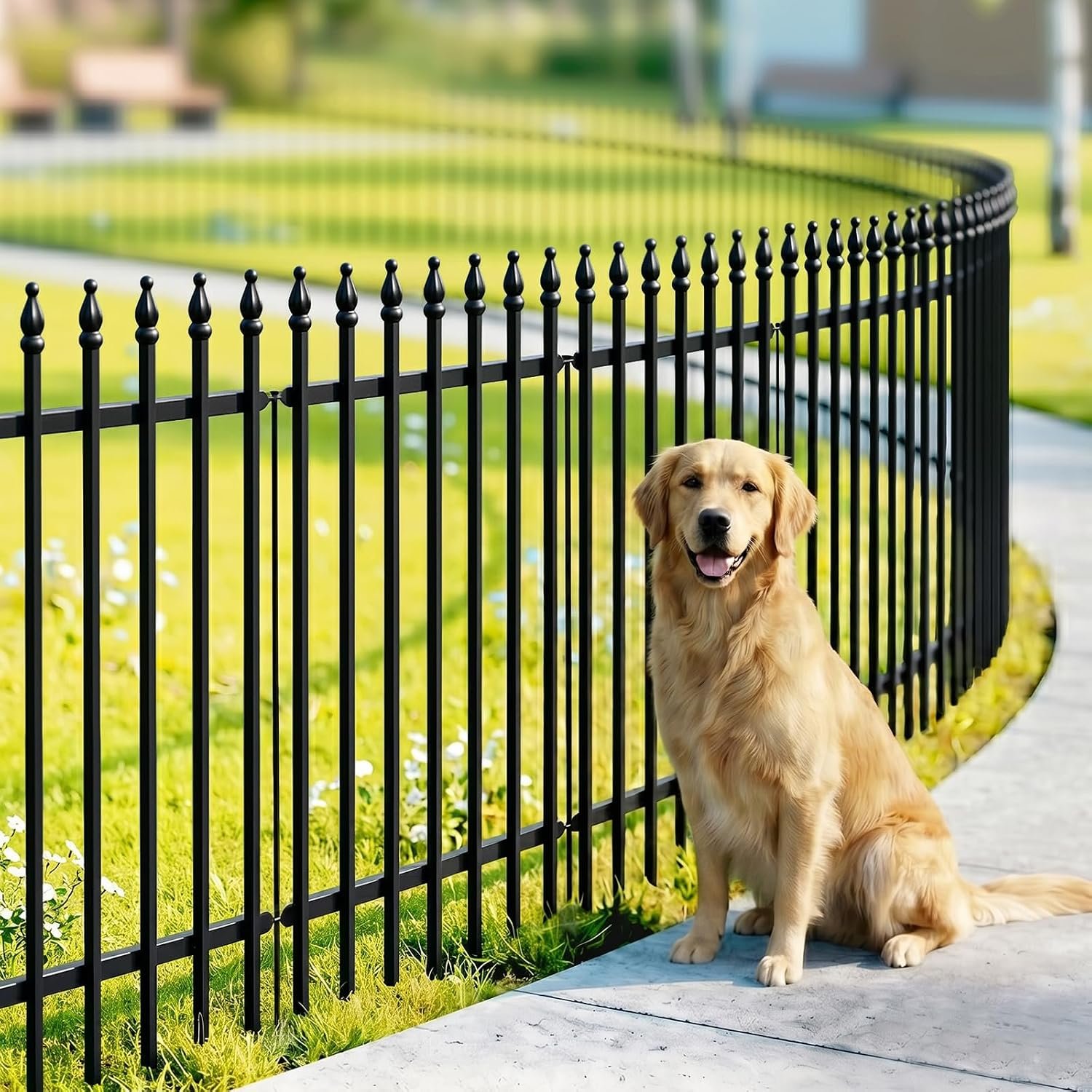 32″H x 28″W Metal Garden Fence, No Digging, Animal Barrier,11.6 Ft | Easy install | 5 panels | Rust-resistant coating | Sturdy iron frame | Flower beds & gardens | Plant protection