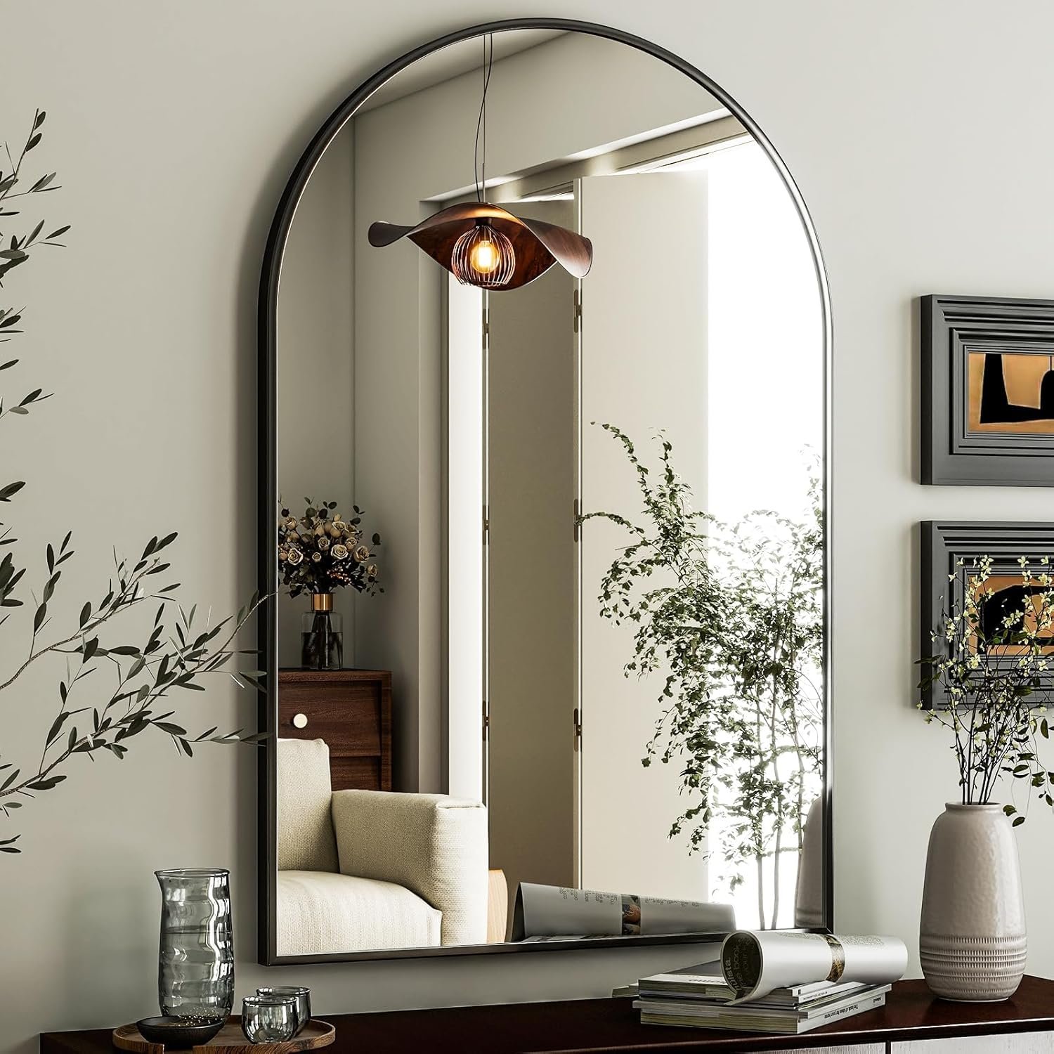 HARRITPURE Arched Wall Mirror 24″x36″ Black Metal Frame Vanity Mirrors | Aluminum Alloy Frame Bathroom Mirror Living Room, Bedroom and Entryway