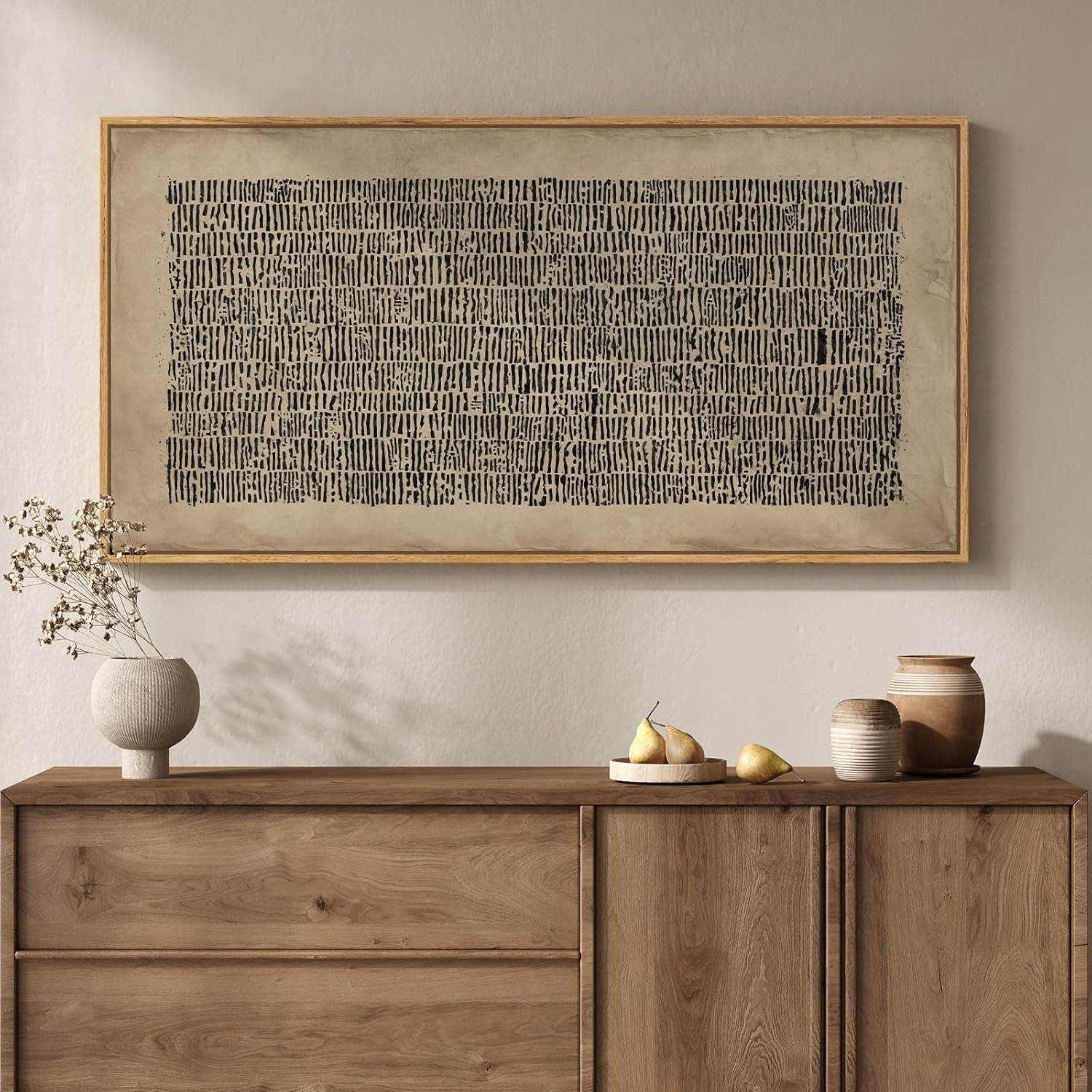 Large Framed Abstract Wall Art for Living Room, Neutral Wabi Sabi Black Brown Canvas Artwork for Walls, Horizontal Abstract Painting Print Wall Decor for Bedroom Home Office, 30×60 Inch