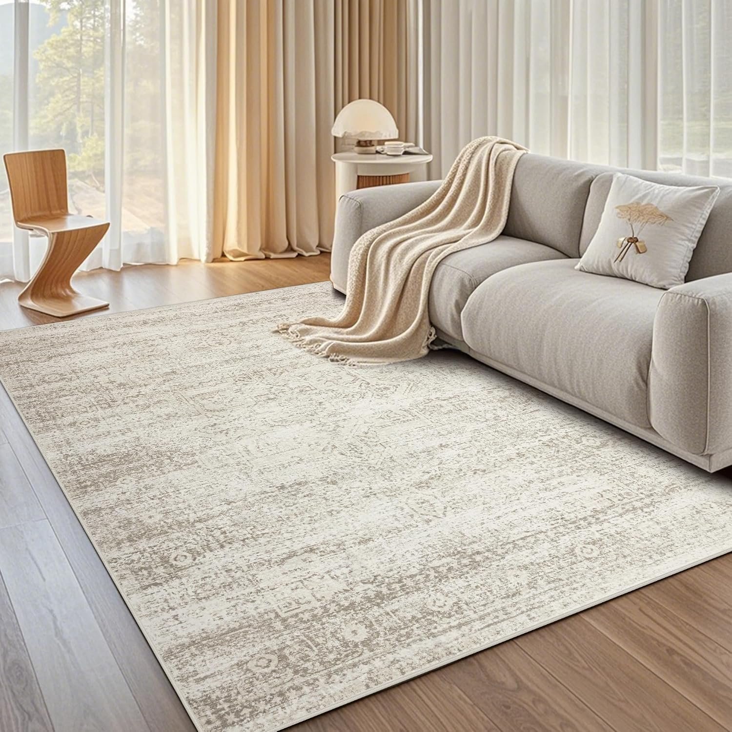 Washable Rugs 5×7 Area Rugs for Living Room,Bedroom,Dining Room Carpet | Ultra Soft Faux Wool,Kids & Pet Friendly,Machine Washable,Non-Slip & Non-Shedding,Large Vintage Low Pile Rug for Home Office