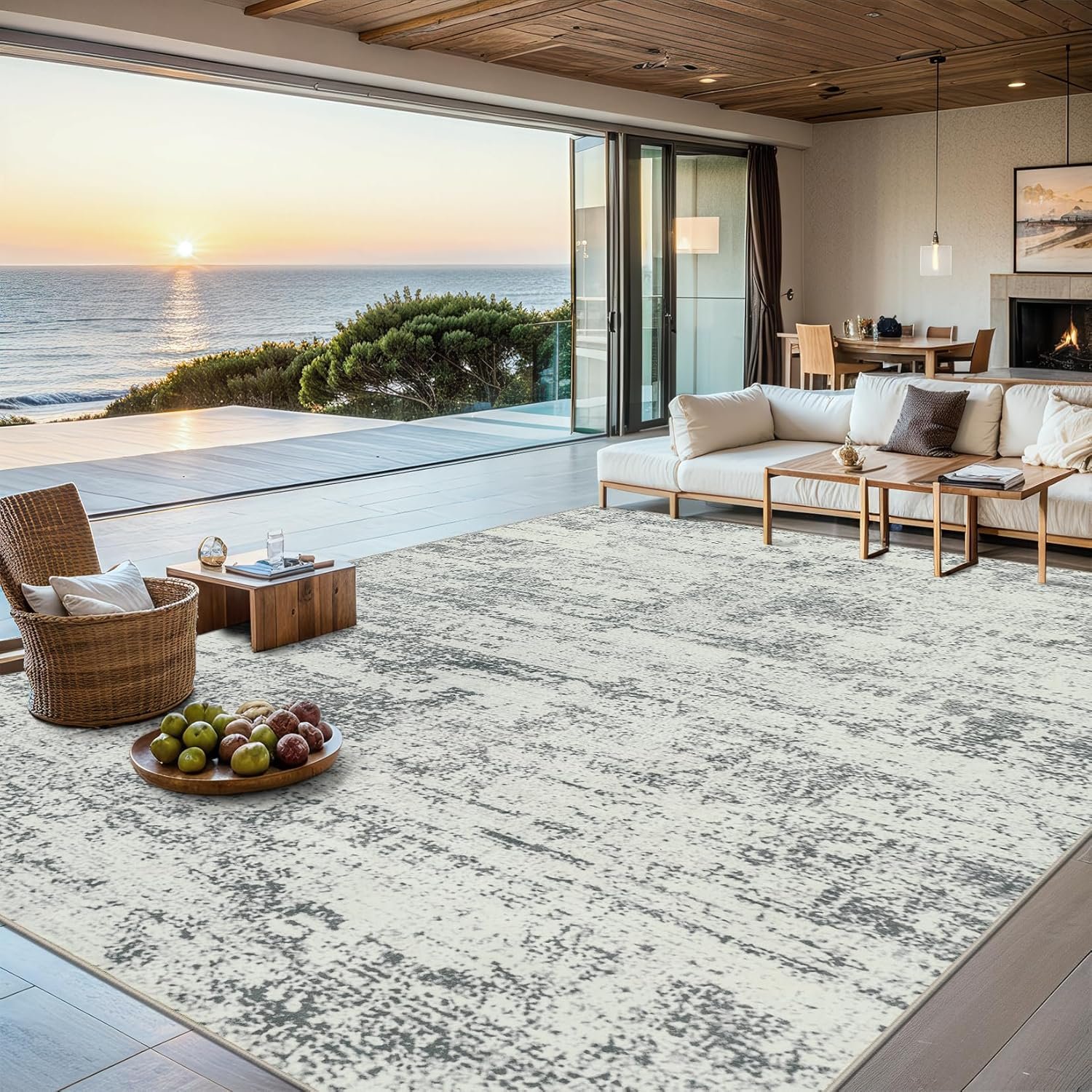 PLHXFR 8×10 Area Rug Living Room: Modern Abstract Washable Carpet Grey | For Bedroom Dining Room Farmhouse Nursery Home,Machine washable,Non Slip,Large Soft Neutral,Stain Resistant, Indoor Floor