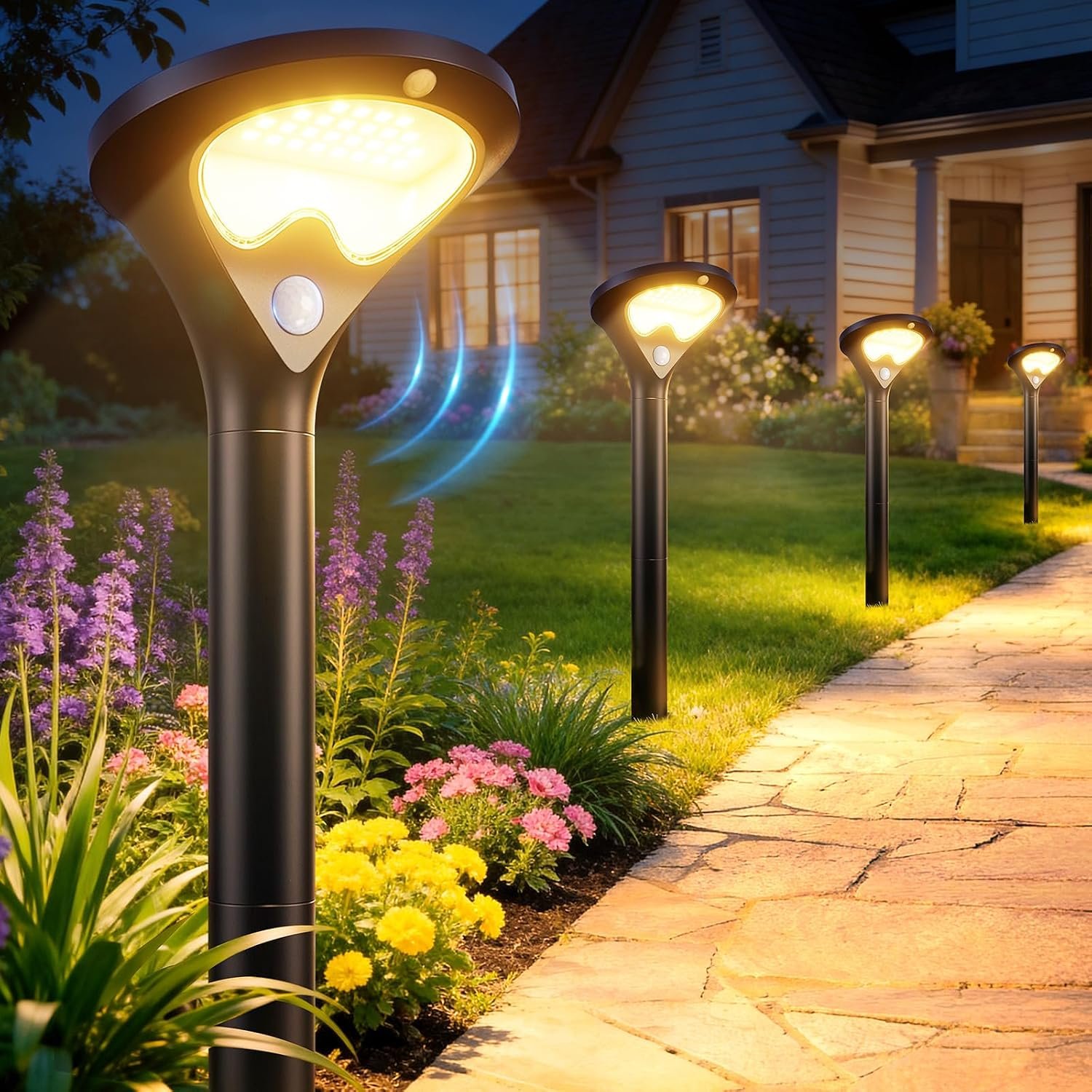 ELECLINK Solar Pathway Lights Outdoor with Motion Sensor, 6 Pack Security Solar Garden Lights, 400LM Bright LEDs, Upgraded Glass Panel, 3 Modes Waterproof Path Lights for Yard Patio Walkway Driveway