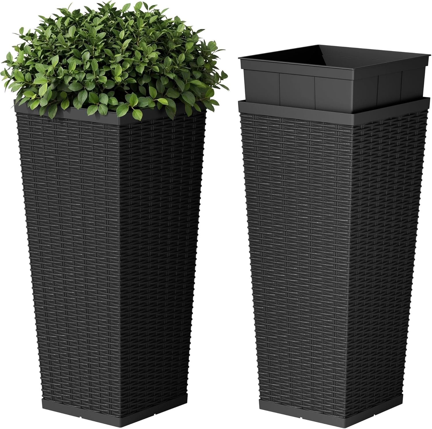 Devoko Resin 24” Tall Planters Set of 2, Large Taper Outdoor Planter Pots | Flower Pots with 8 Drainage Holes for Outdoor Plants, Modern Decor for Porch, Patio, Backyard, Home Garden