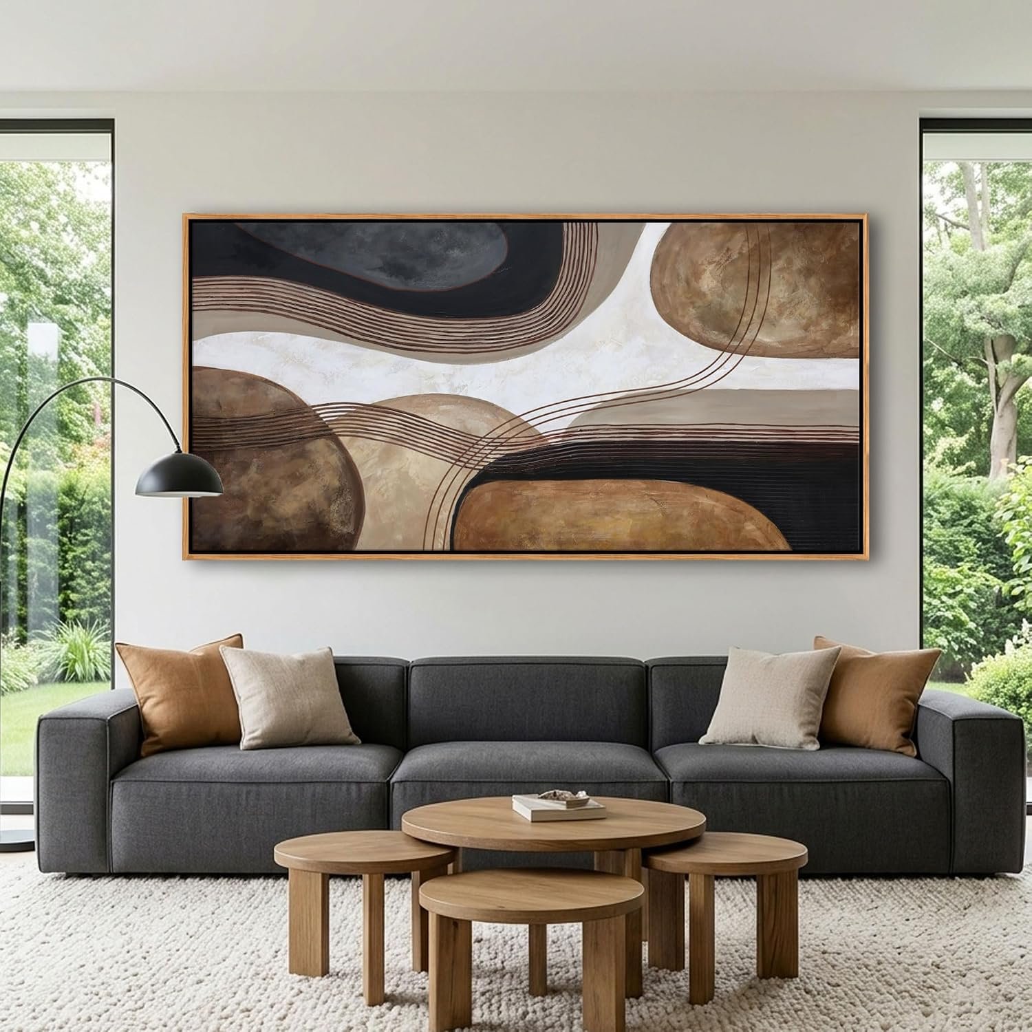 Large Brown and Black Abstract Canvas Wall Art – Modern Framed Artwork for Living Room, Minimalist Neutral Bedroom Wall Decor Above Bed, Contemporary Office Wall Paintings 29×58In