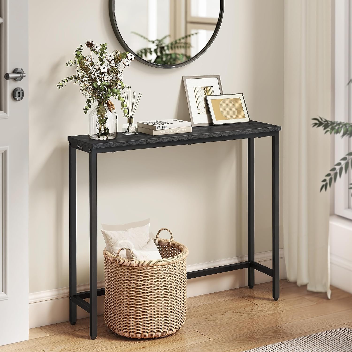 VASAGLE 31.5″ Console Table, Narrow Behind Couch Table, 1 Tier | BARNET Collection, One Piece Top, Steel Frame, for Entryway, Living Room, Modern, Charcoal Gray and Ink Black ULNT035BA01S
