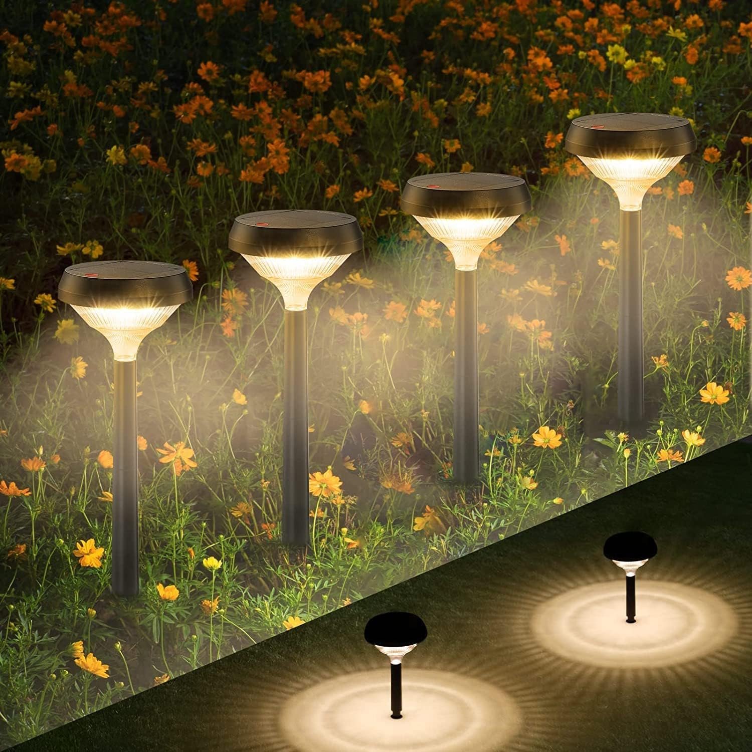 Linkind Solar Lights Outdoor 8 Pack, Solar Pathway Lights Warm White | Landscape Path Lights,IP65 Waterproof Solar Lights for Walkway Yard Garden Driveway