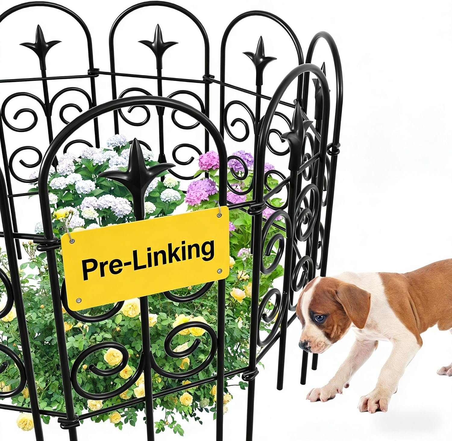 AMAGABELI 8 Panels 32in(H)×10ft(L) Decorative Garden Fence No Dig Rustproof Metal Pre-Linking Fence Panels Garden Edging Border Animal Barrier Fencing for Flower Beds Yard Patio Outdoor Decor Black