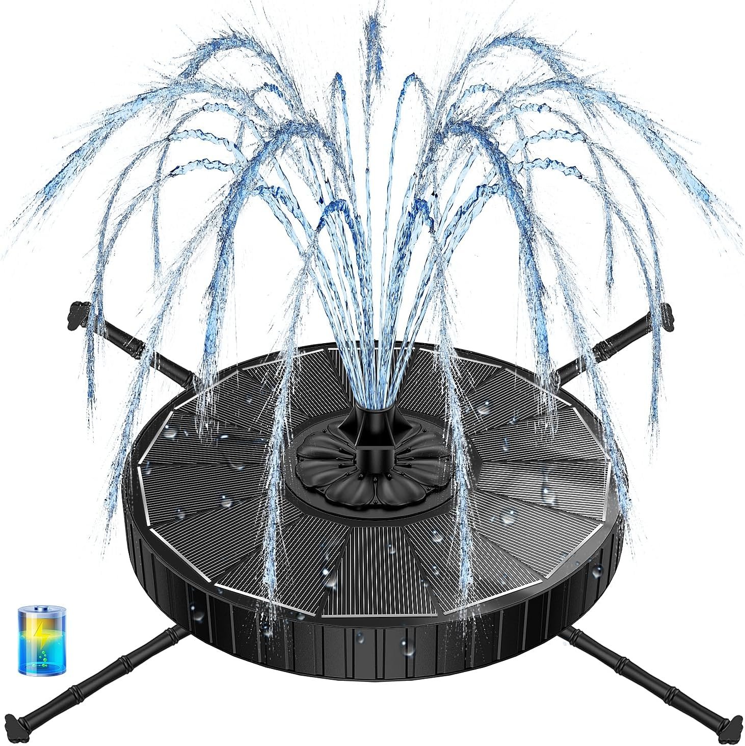 Yzert Solar Fountain with 2000mah Battery, 3-Level Adjustable Water Height, Rotating Rods, Works in Shadow, 7 Nozzles, 2026 3.5W Glass Outdoor Fountain Pump for Bird Bath, Garden, Pond, Flower Pot