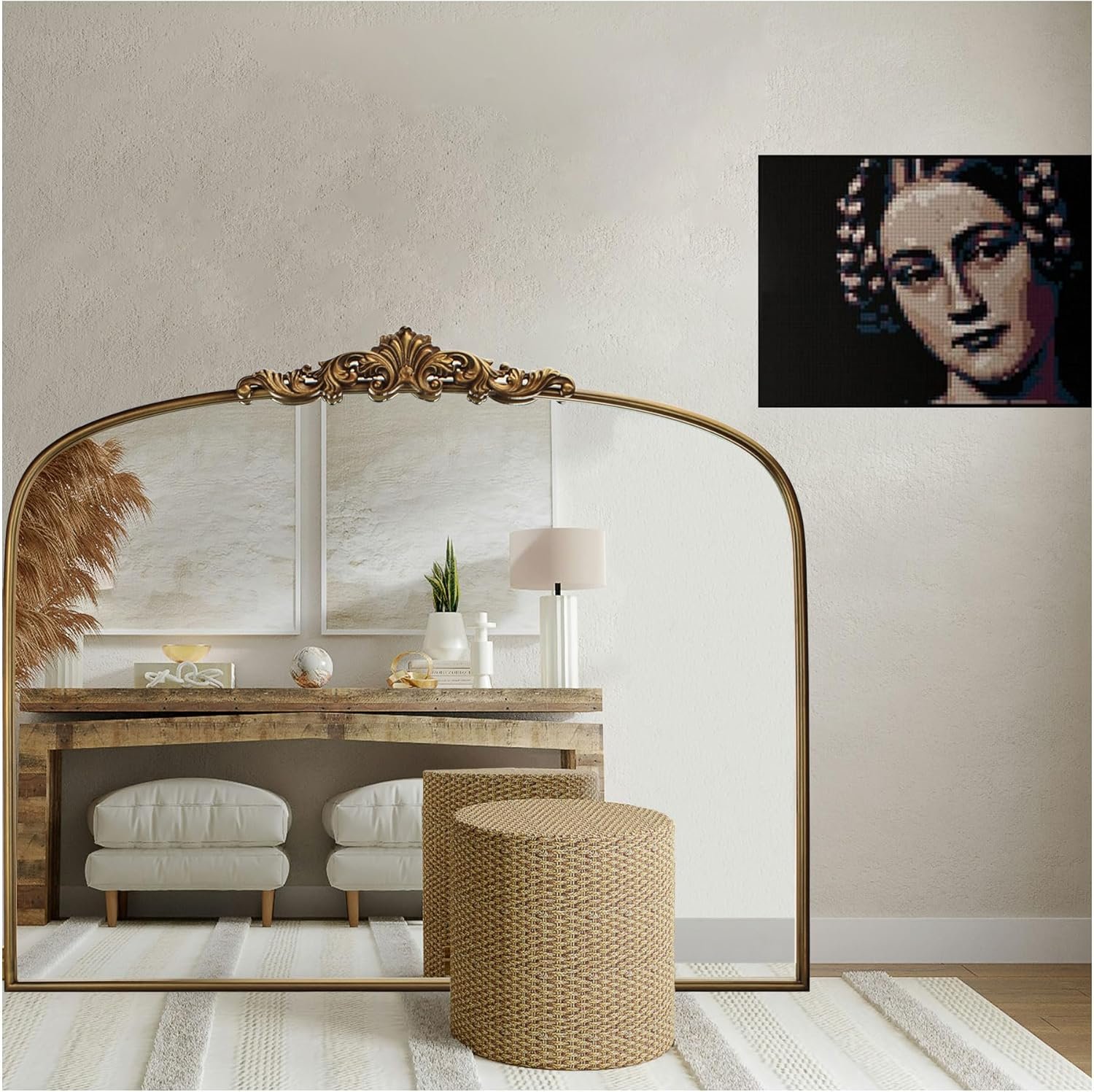 Vintage Gold Mirror 36″X30″ Arched Antique Wall Mirror | Metal Frame, HD Tempered Glass, Include Wall Mount Screws,Ideal for Entryway, Fireplace, Living Room, Hallway or Wall Decor