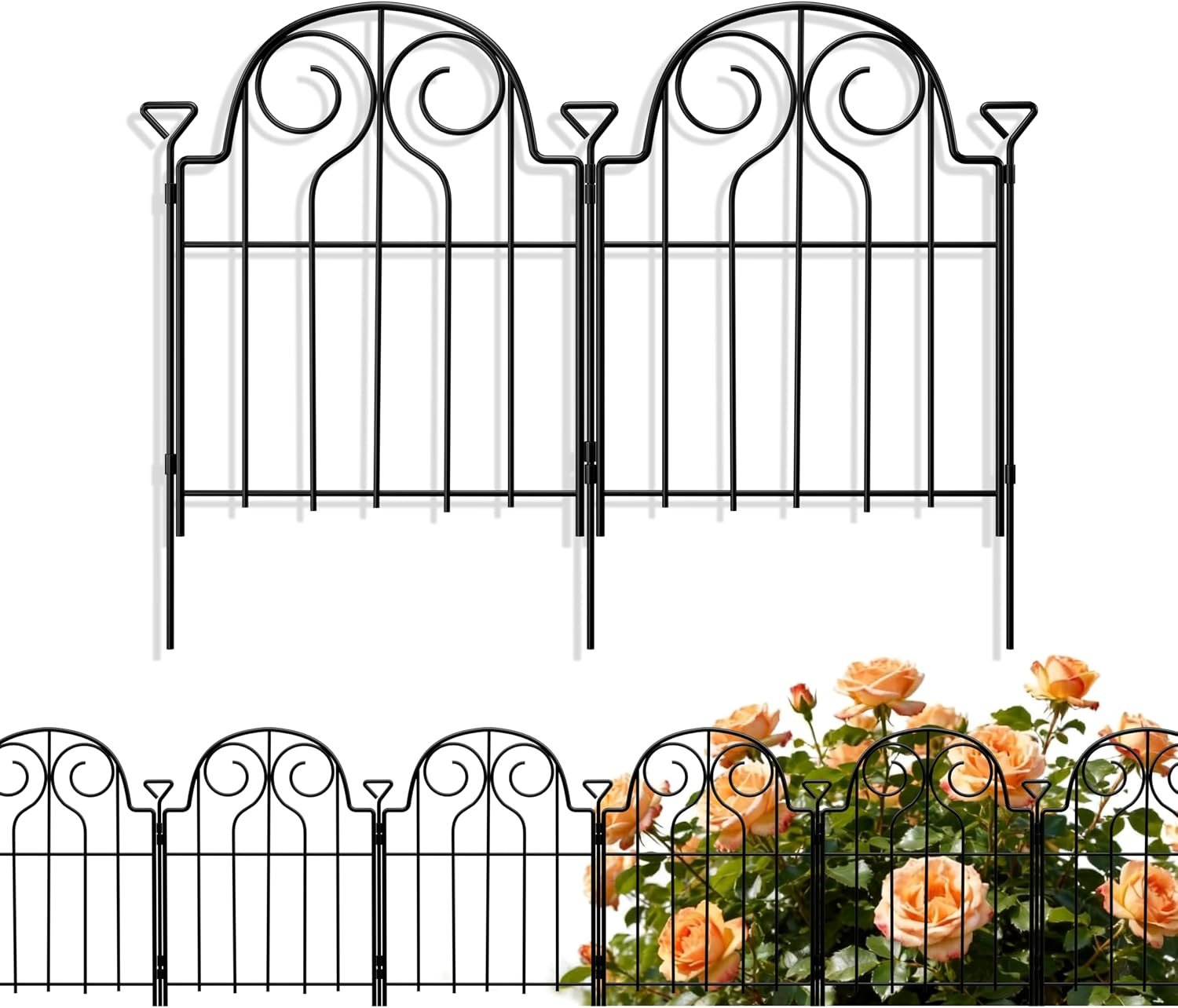 Decorative Garden Fence 17in x10ft,10 Panels Rustproof Metal No Dig Fence Animal Barrier,Arched Flower Bed Edging Ornamental Wire Border Panel Fencing for Yard Patio Outdoor Decor,Patented