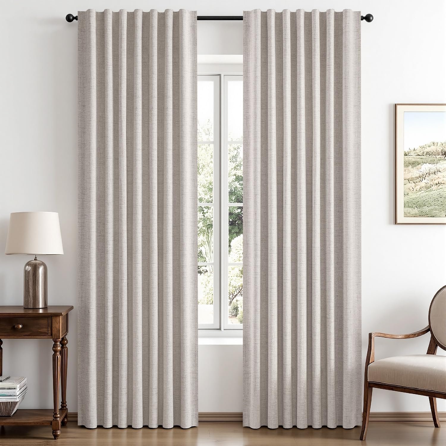 MIULEE 100% Blackout Linen Curtains for Bedroom 42 x 84 Inch Ivory 2 Panels | Thermal Insulated, Room Darkening Drapes for Living Room, Back Tab Rod Pocket Pinch Pleated, Solid Luxury Decor