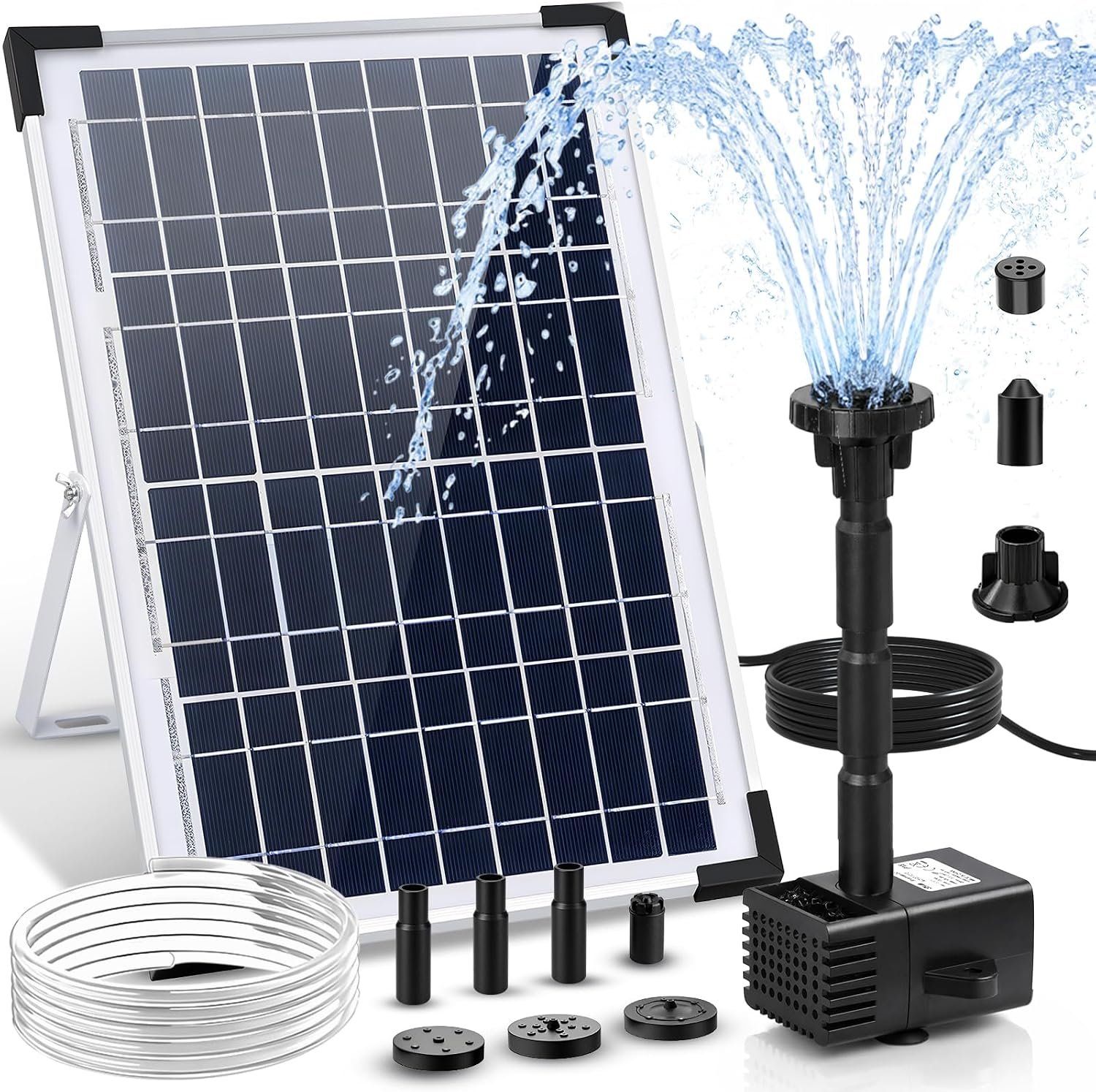 12W Solar Fountain Pump for Water Feature Outdoor DIY, Solar Water Fountain 132 GPH with 9.84FT Power Cable, 6 Spray Nozzles, 3.28FT DIY Tubing for Garden, Pond, Bird Bath