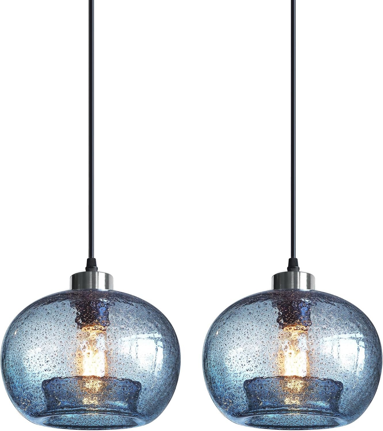 Glass Pendant Lights Kitchen Island, Marble Blue 8.7 Inch 2 Pack
