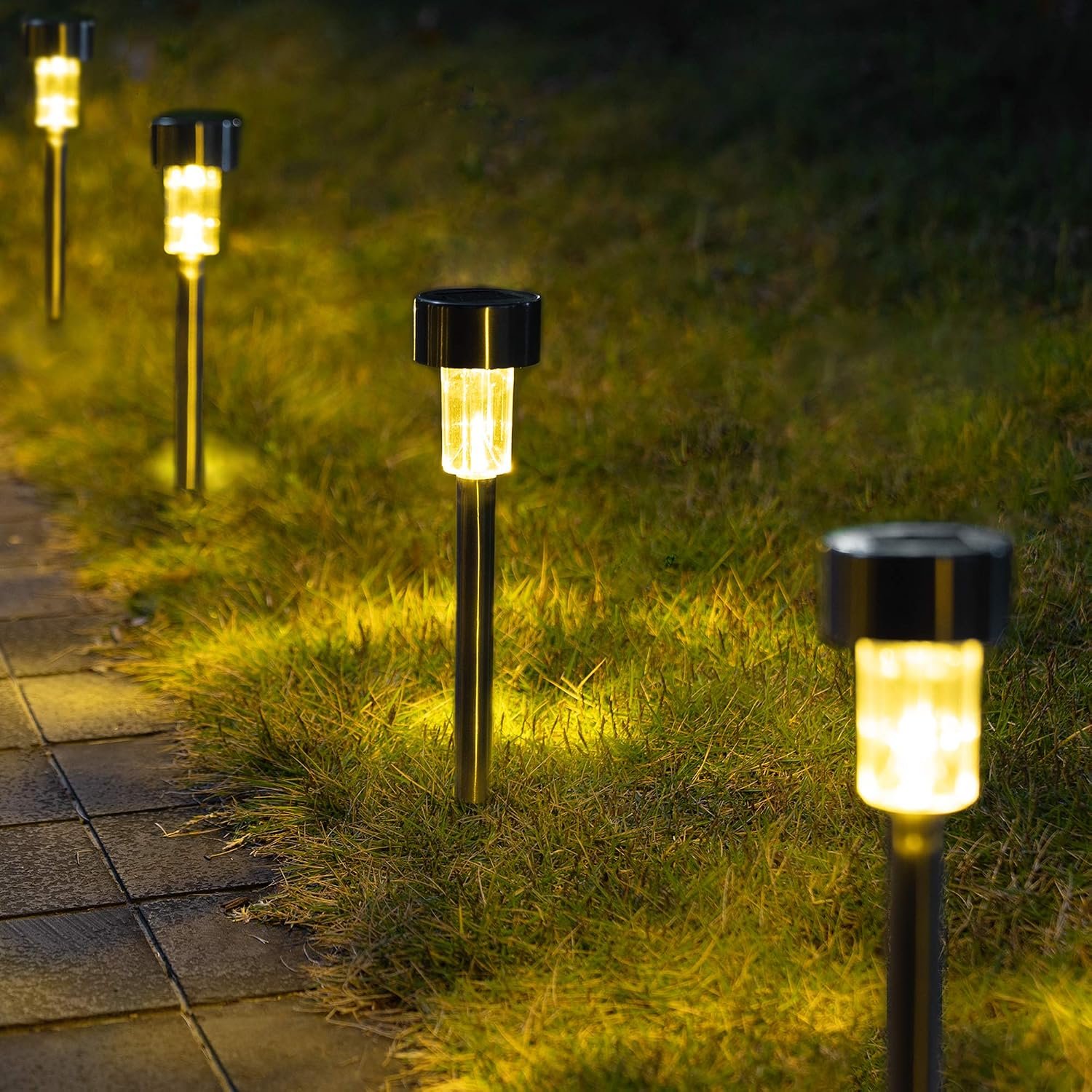 GIGALUMI Outdoor Waterproof Solar Pathway Lights, 12 Pack Warm White | Stainless Steel LED, Auto On/Off Dusk-to-Dawn, Ideal for Garden Yard Patio Path Walkway