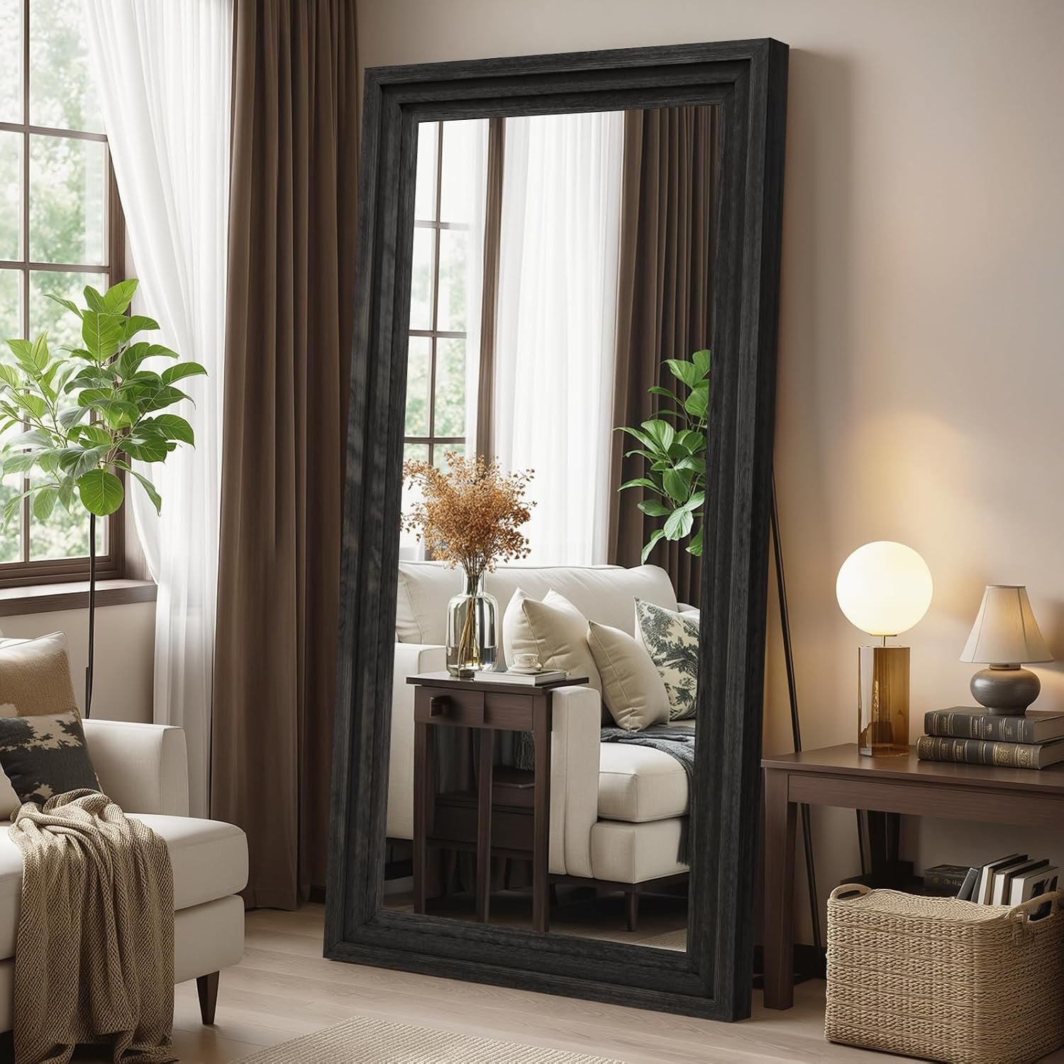 Wood Full Length Mirror 71″x30″, Large Solid Wood Frame Floor Mirror, | Leaning Floor Mirror, Stable Frame, Shatterproof Glass, Modern Classic Style for Bedroom, Living Room, Entryway