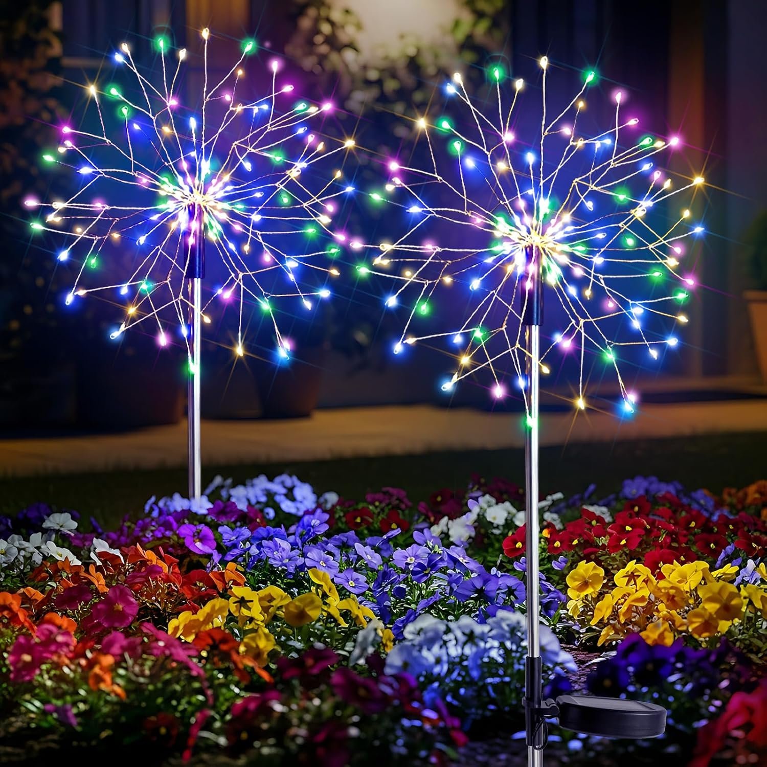 Solar Garden Lights Outdoor 2-Pack 150LED Firework Lights Multicolor | Decorative Lights Thicker Copper Wires, 8 Lighting Modes for Yard Pathway Flowerbed Planter Balcony Patio Decor Waterproof