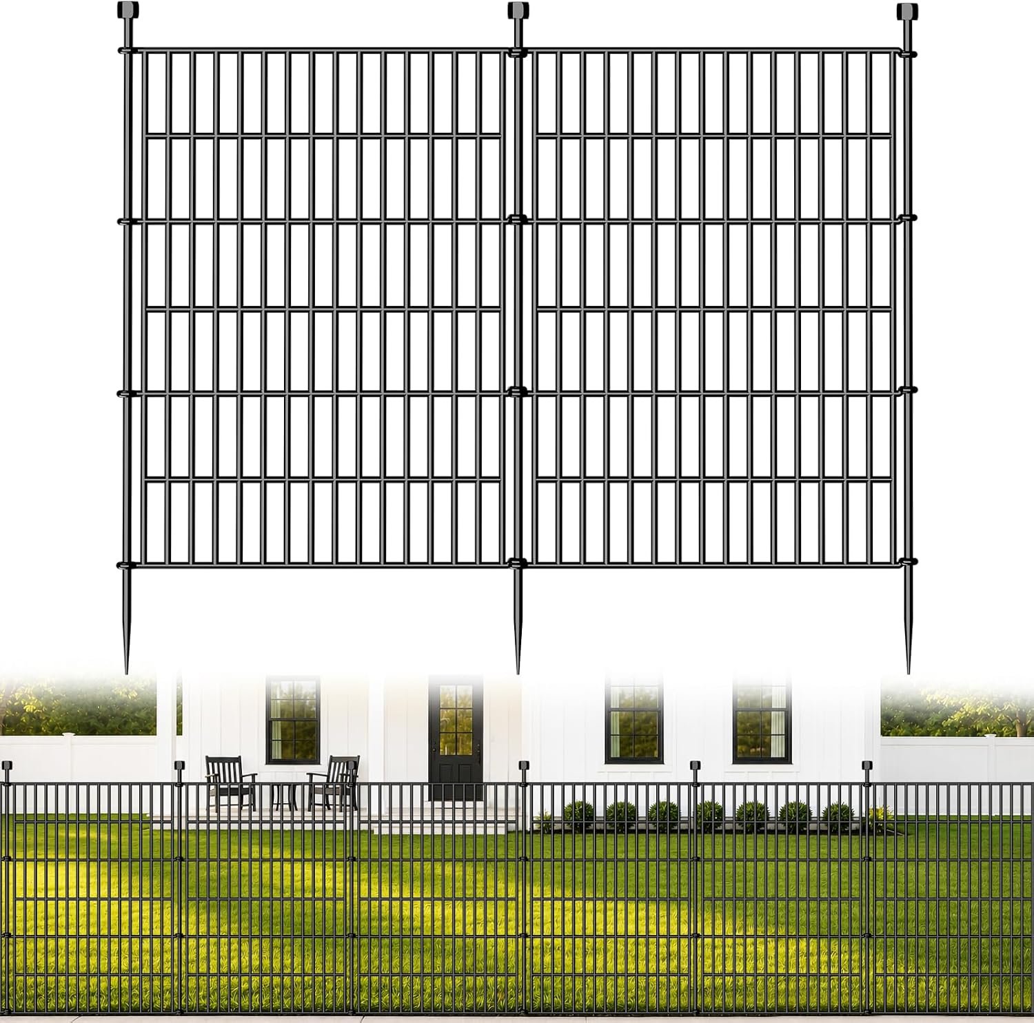 No Dig Garden Fence Outdoor for Yard, 40in (H) x 23.6ft(L) | 10 Panels Animal Barrier Fence, Rustproof Metal Temporary Dog Fence, Decorative Fencing for Patio, Flower Bed