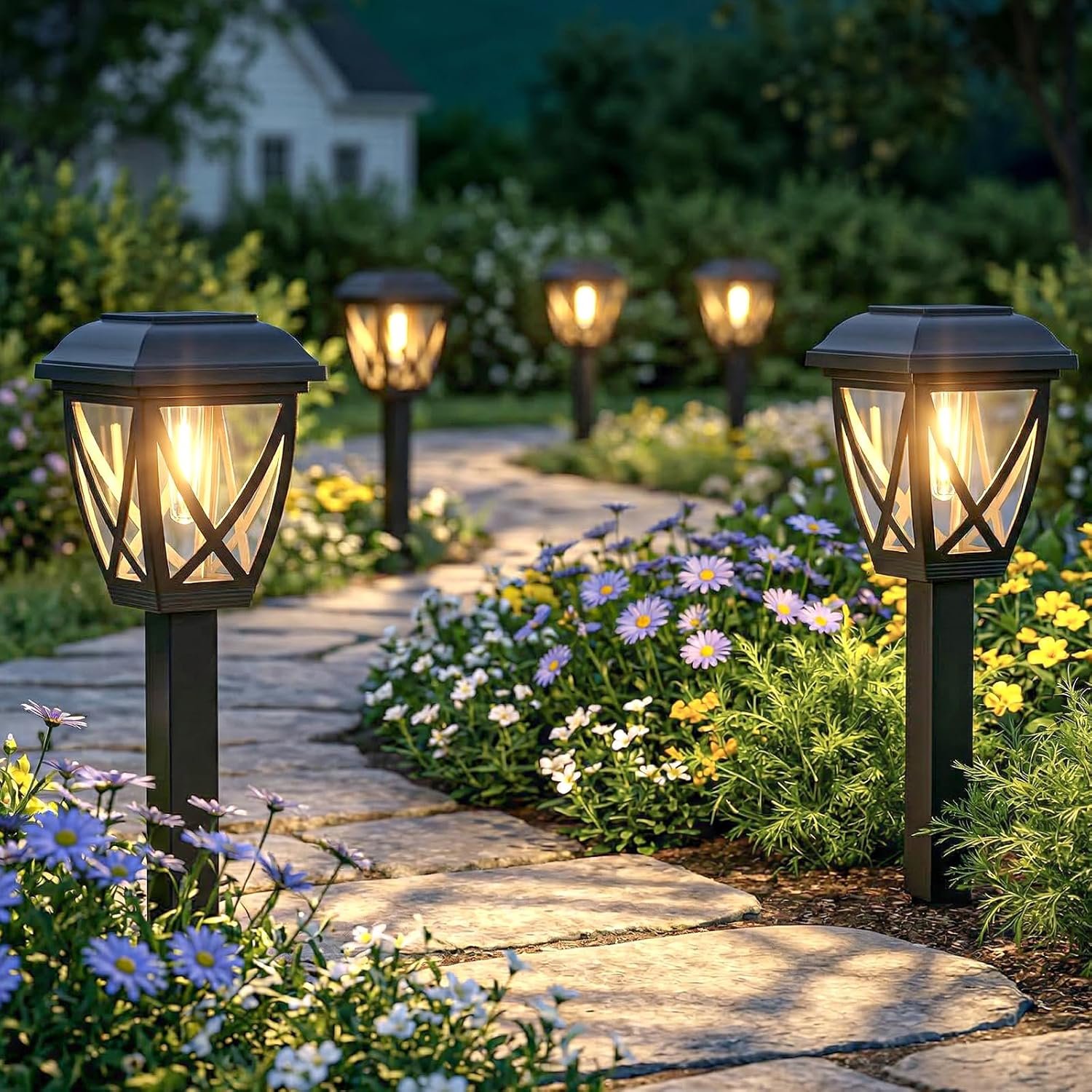 Solar Pathway Lights Outdoor 10 Pack, Warm White | Auto On/Off Waterproof Energy Saving LED Landscape Outside Lights for Garden Yard, Walkway, Driveway Decor