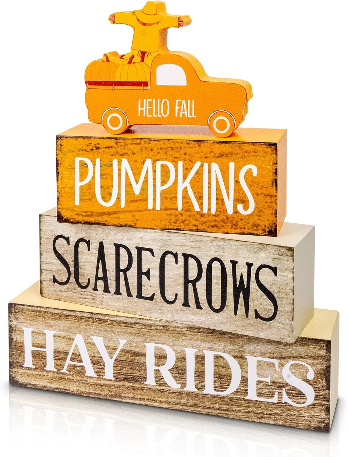 4 Pcs Fall Decor Wooden Tiered Tray Decor, Pumpkins Car Autumn Decorations Gifts for Home