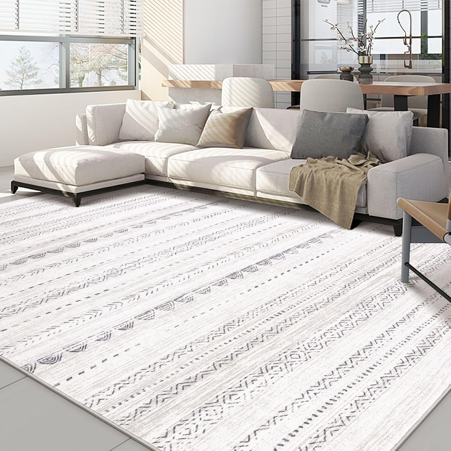 Nakagishi Boho 6×9 Area Rug Living Room Rugs Machine Washable Gray | Soft, Pet & Kid Friendly, Carpet for Living Room/Bedroom/Office/Kitchen/Nursery, Daily Home Decor Stain Resistant Moroccan