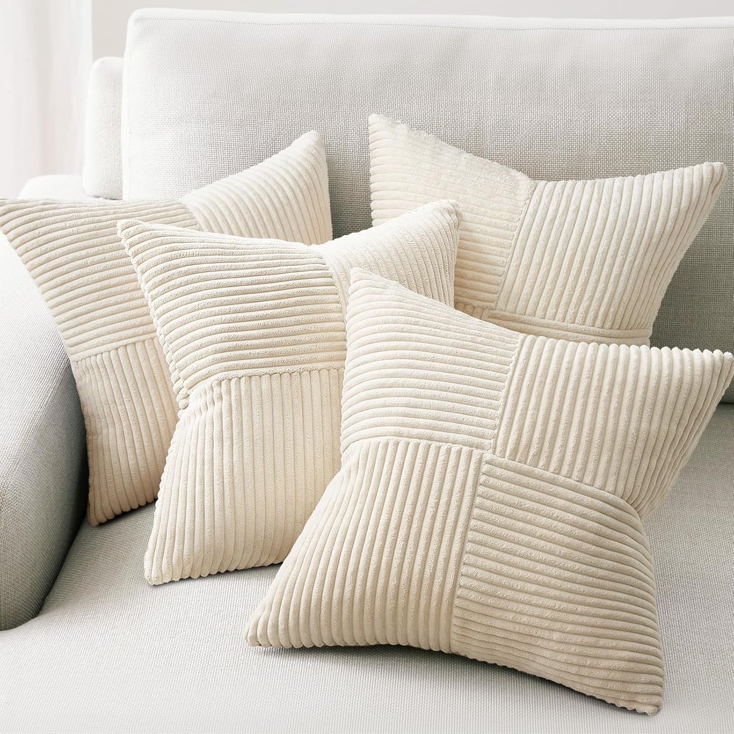 Topfinel Decorative Beige Throw Pillow Covers Set of 4,Boho Pillow Covers Soft and Cozy Velvet Double-Sided Designs,Mix and Match for Couch Boho Farmhouse Fall Home Decor 18×18 Inch