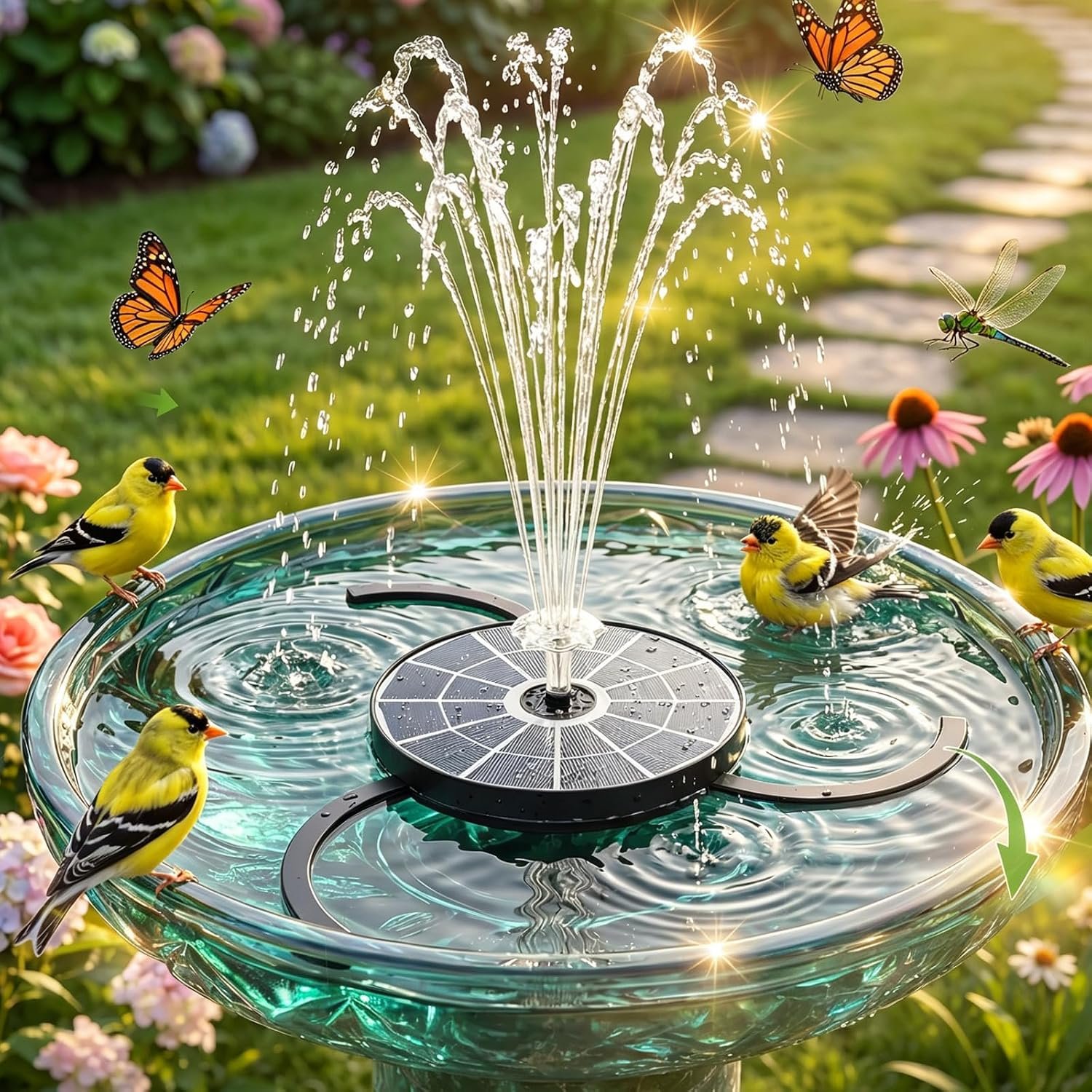 AISITIN 3.7W Solar Fountain Pump with Glass Panel, Adjustable Bracket | Upgraded 6.3″ Solar Powered Water Pump for Outdoor, 4 Nozzles & Storage, for Pond, Garden, Aquarium, Hummingbird