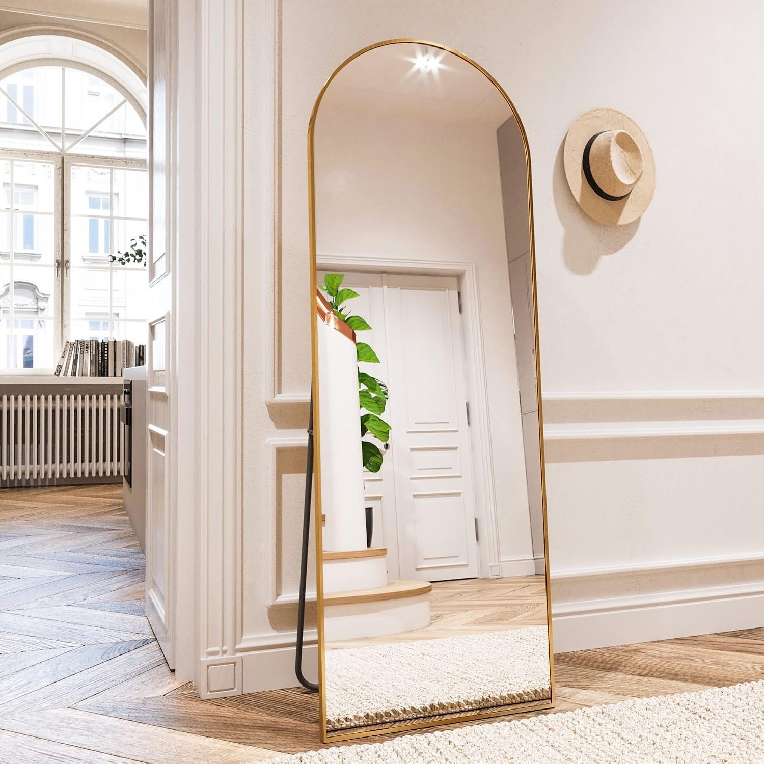 HARRITPURE 64″x21″ Arched Full Length Mirror | Free Standing Leaning Hanging Mounted Mirror Aluminum Frame Modern Simple Home Decor for Living Room Bedroom Cloakroom, Gold