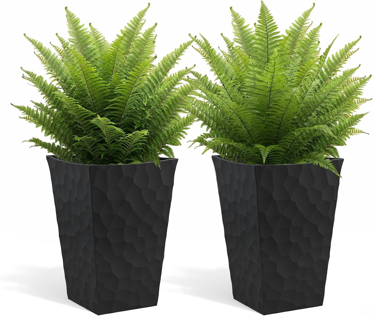 Keter Stone Tapered Planter Set of 2, Tall 26.4‑Inch Resin Outdoor Flower Pots with Stone‑Look Finish and 12.2‑Gallon Capacity, Graphite
