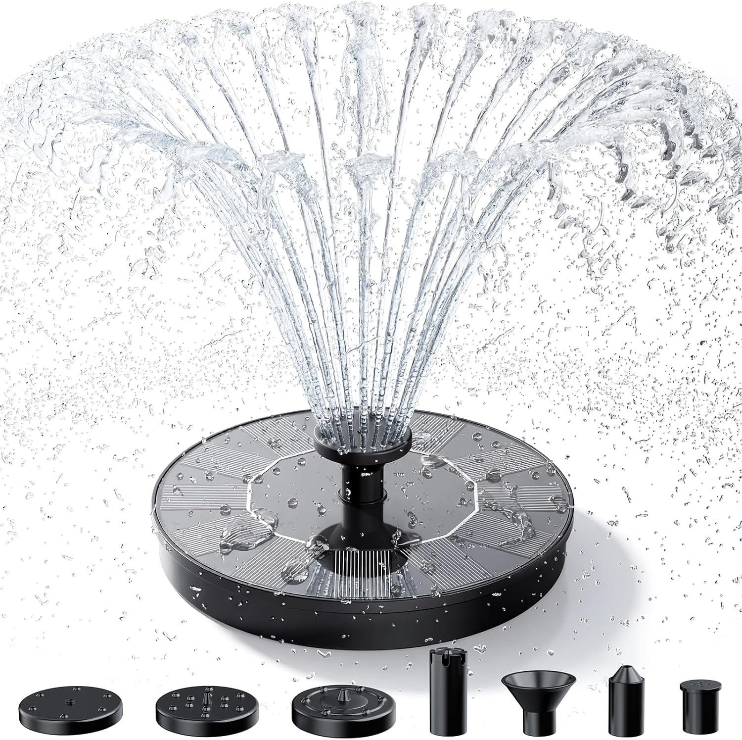 AISITIN Solar Fountain, Solar Bird Bath Fountains Pump with 6 Nozzles | 2026 Upgraded Free Standing Floating Solar Powered Water Fountain for Bird Bath, Garden, Pond, Pool and Outdoor