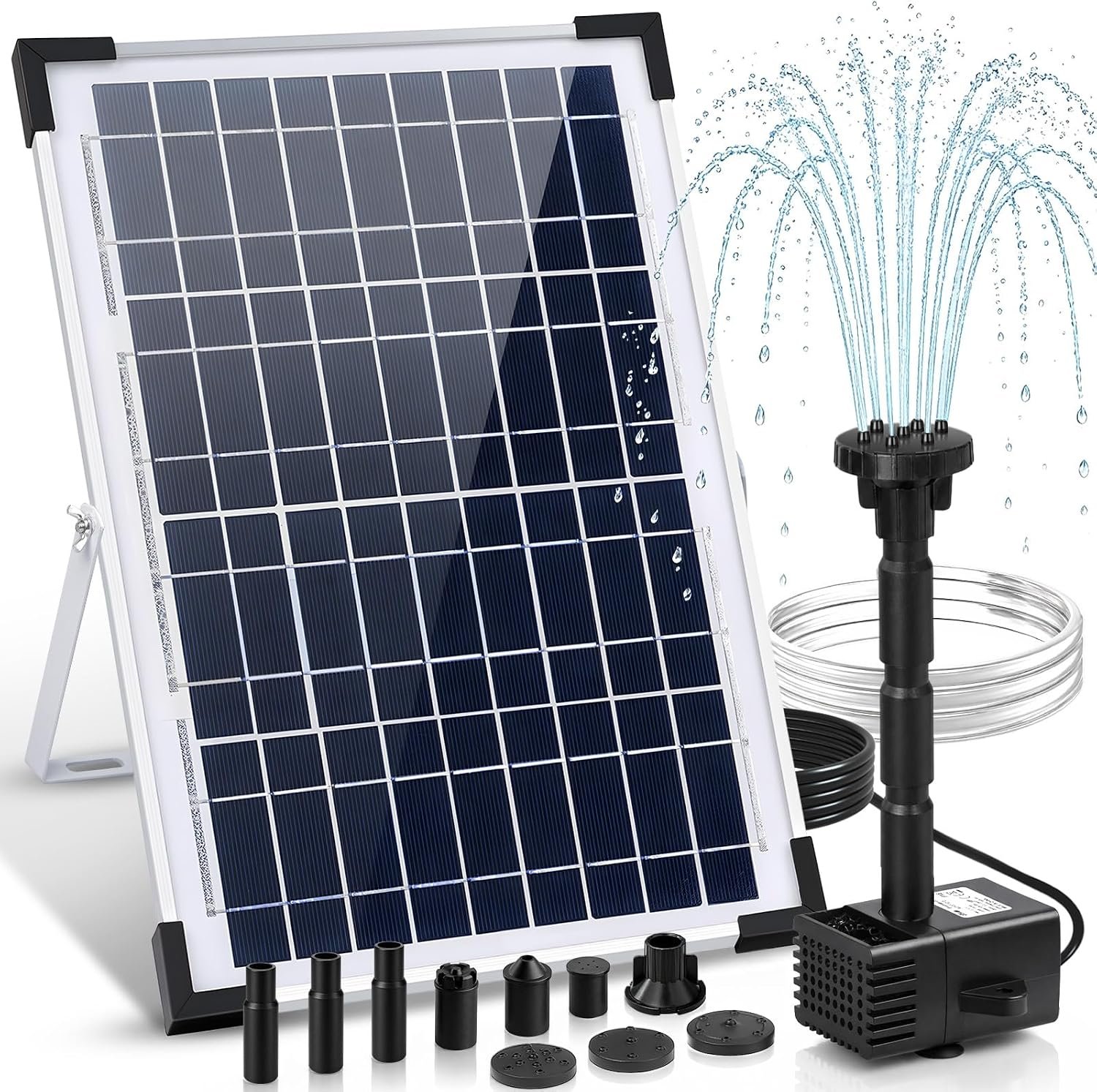 12W Solar Fountain Pump, Solar Powered Water Pump with 6 Nozzles & 3.28FT DIY Water Hose, Solar Water Fountain for Outdoor Garden Bird Bath Pond Water Feature