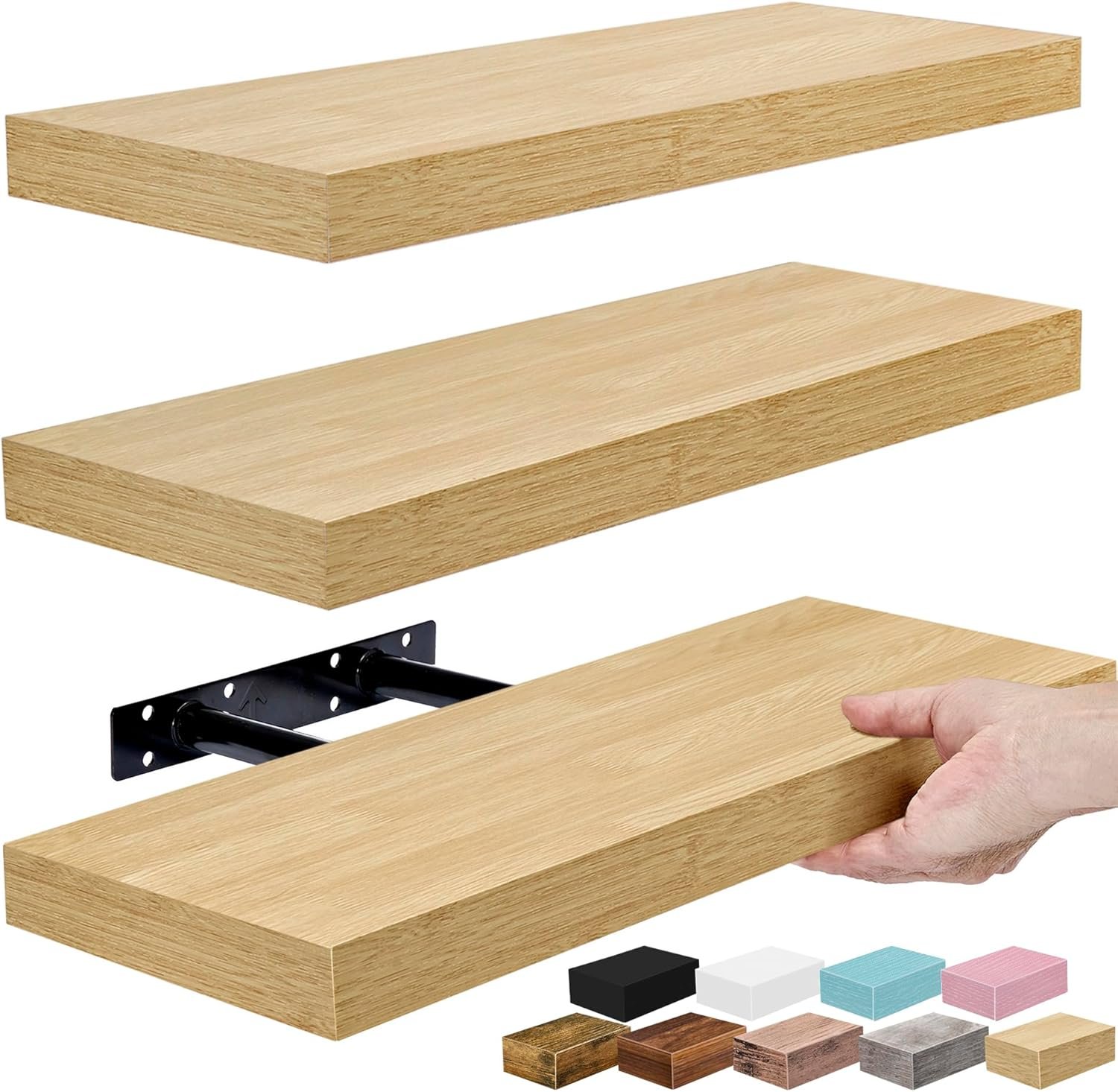 Sorbus Floating Shelves for Wall – 16 Inch Floating Shelf for Kitchen, Bedroom, Living Room, Bathroom, Home & Wall Decor – Mounted Bathroom Shelves with Invisible Brackets (Maple Wood, 3 Pack)