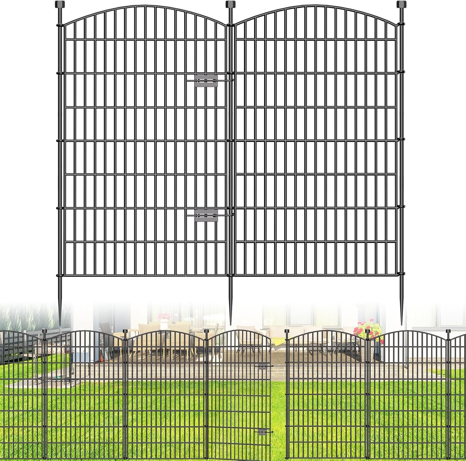 10 Panel No Dig Garden Decorative Fence with Gate 48″H x 22.6’L Dog Barrier
