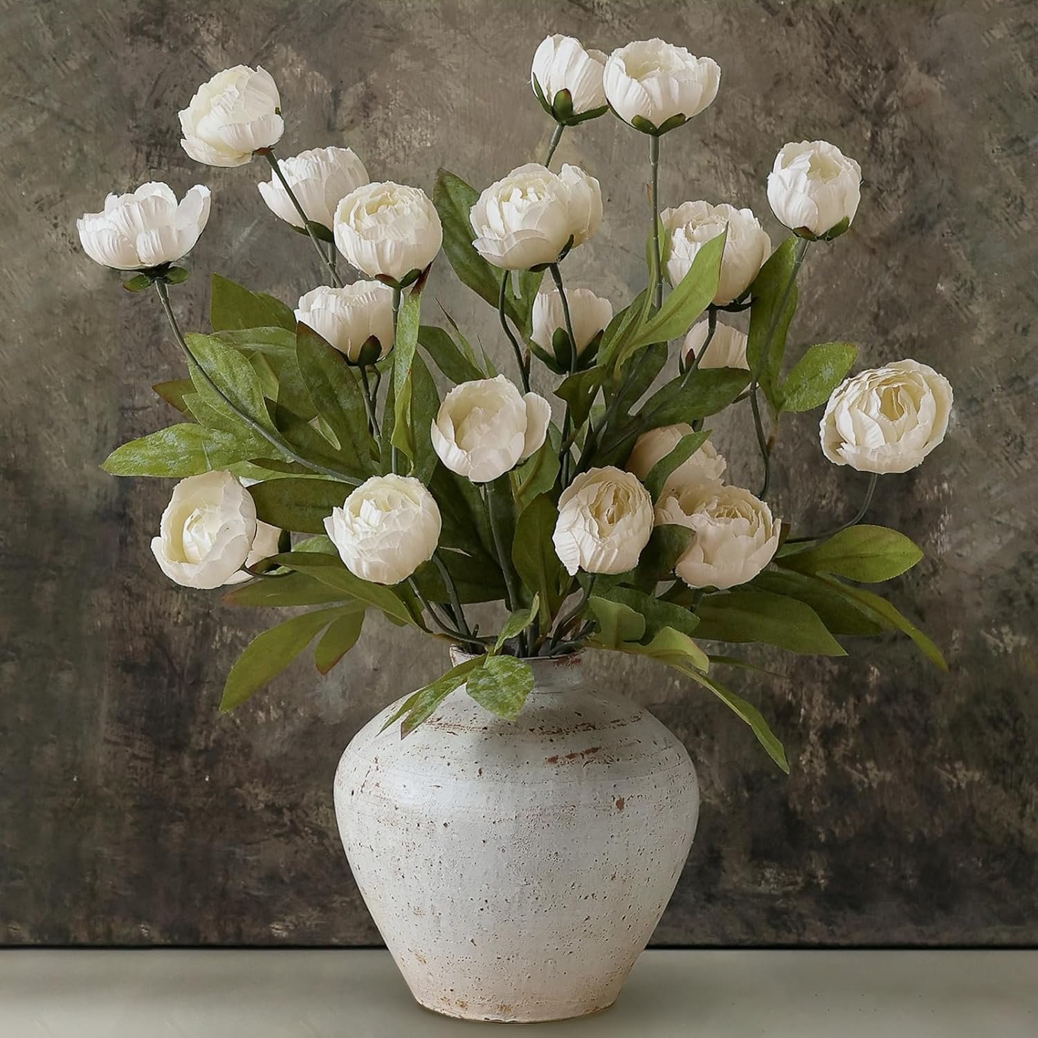 VIERENA 6 Pcs 27″ Faux Silk Peony Artificial Flowers Stems for Vase(Cream) | Bulk Fake Peonies Branches with Stems, for DIY Bouquet Centerpieces Wedding Fillers Arrangements Shower Decoration