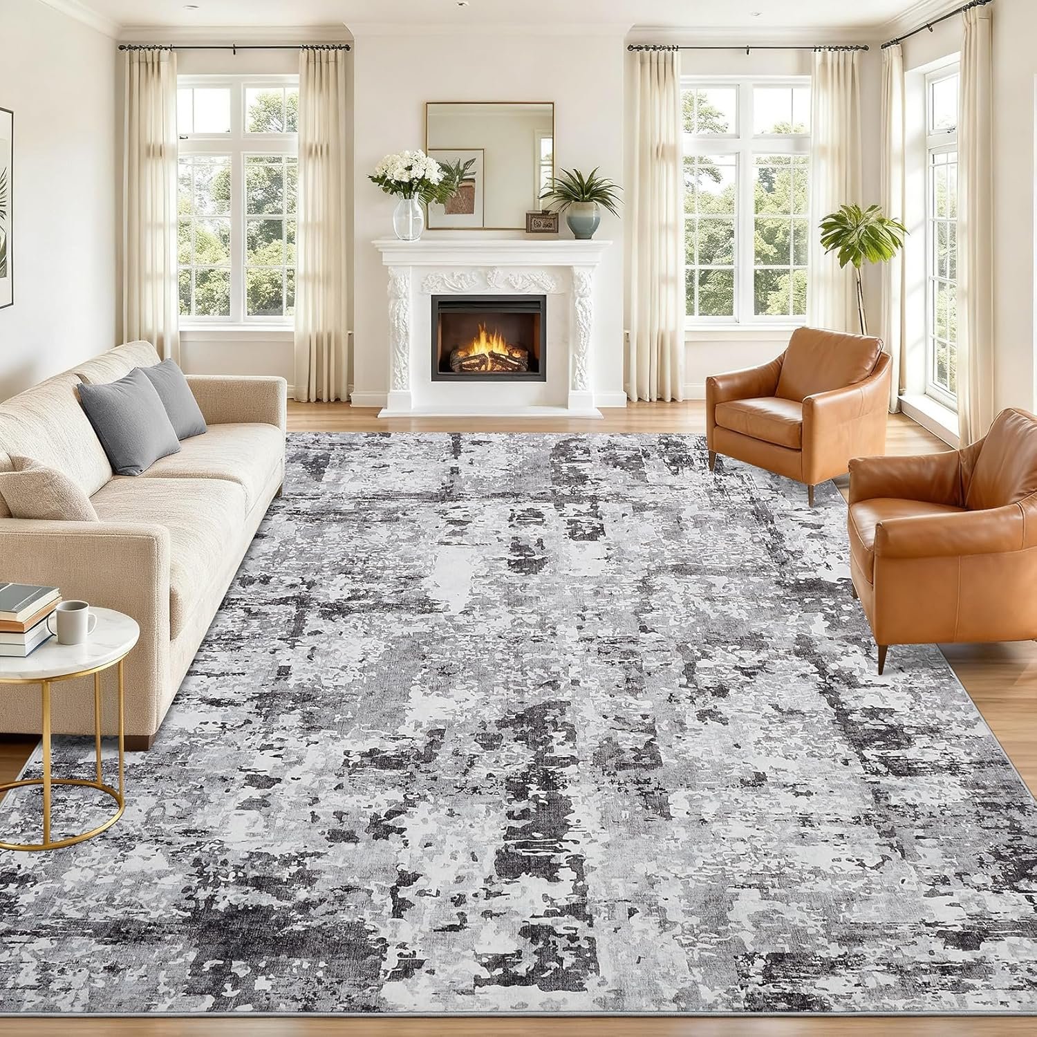 GarveeHome 8×10 Abstract Area Rugs Grey Washable Living Room Bedroom Rug | Soft Low Pile Non Slip Accent Rug for Living Room, Bedroom, Dining Room, Modern Indoor Carpet