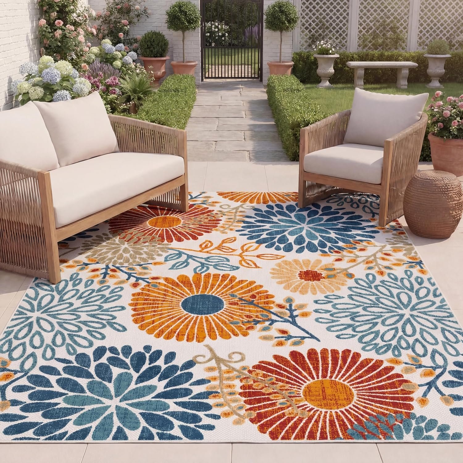SAFAVIEH Washable Rug Outdoor Cabana Collection – 8′ x 10′, Cream & Red, Non-Shedding & Easy to Clean, Ideal for Patio, Backyard, Mudroom (CBN832A)