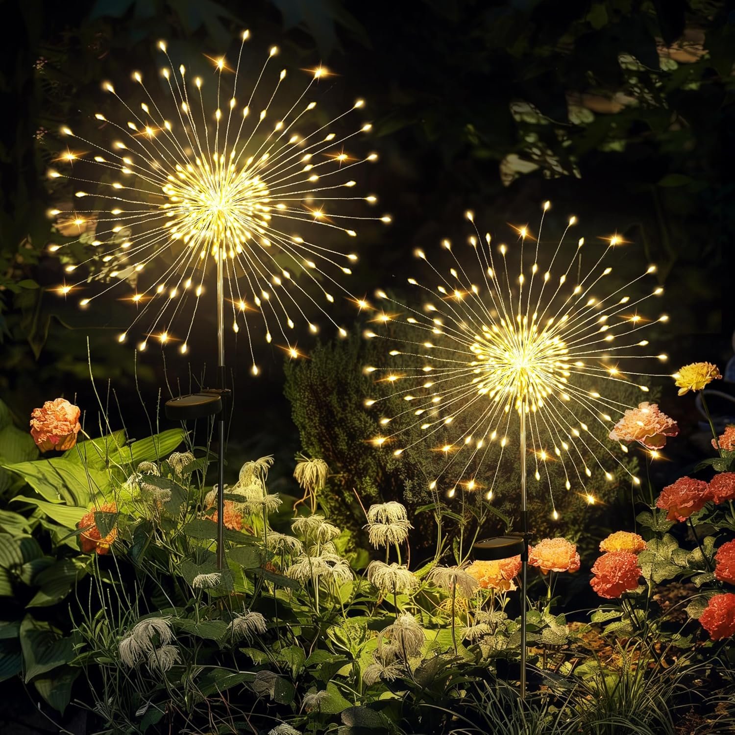 GIGALUMI 2 Pack Solar Firework Lights Outdoor, Garden Decor, Warm White | 120 LEDs, Fairy Design, Waterproof, Garden Decor, Solar Powered for Yard, Pathway, Flowerbed, Planter, Balcony, Gifts for Mom