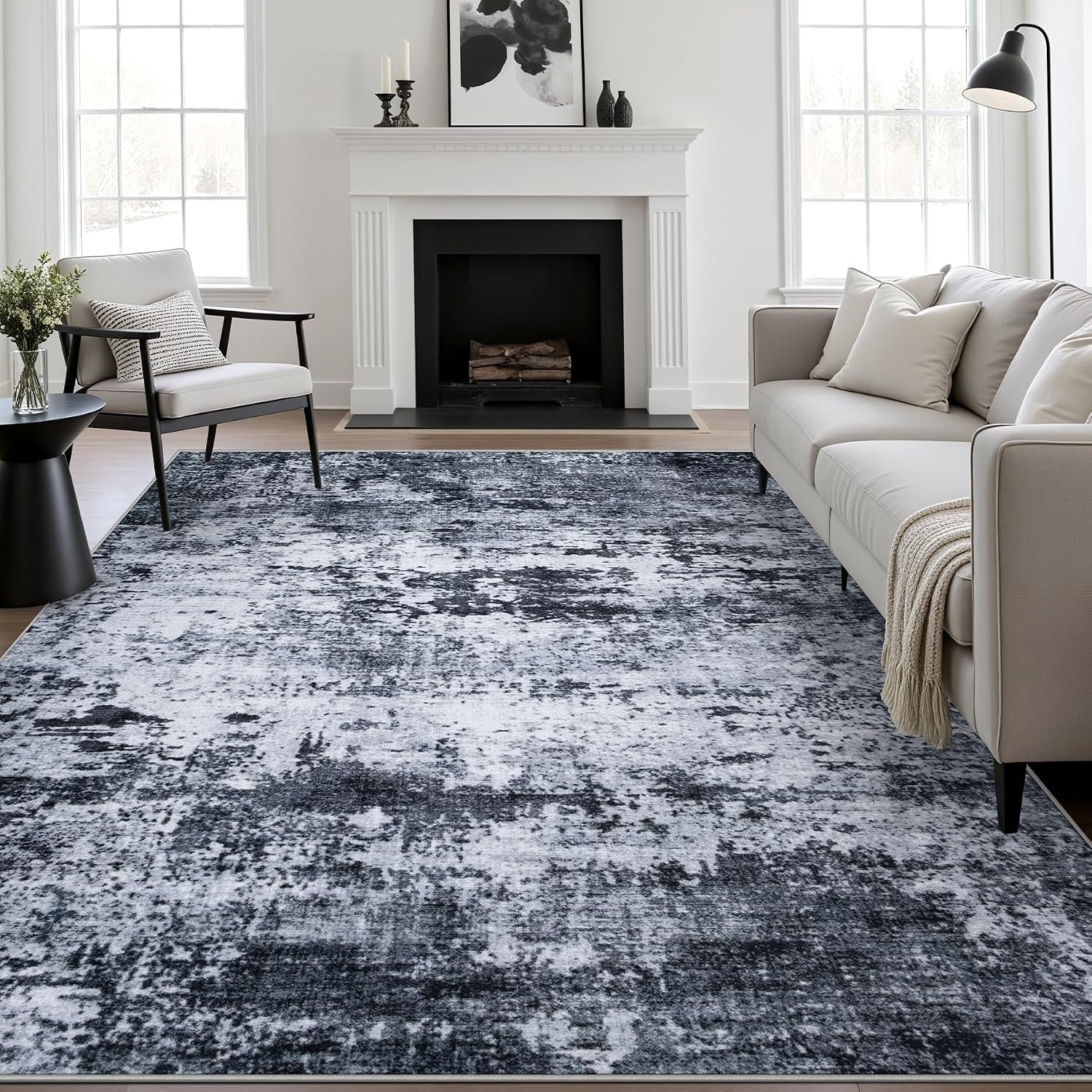 8×10 Area Rug Living Room: Modern Washable Indoor Carpet Black | For Bedroom Dining Room Farmhouse Nursery Hallway Office,Modern Abstract,Machine washable,Non-Slip,Stain Resistant,Indoor
