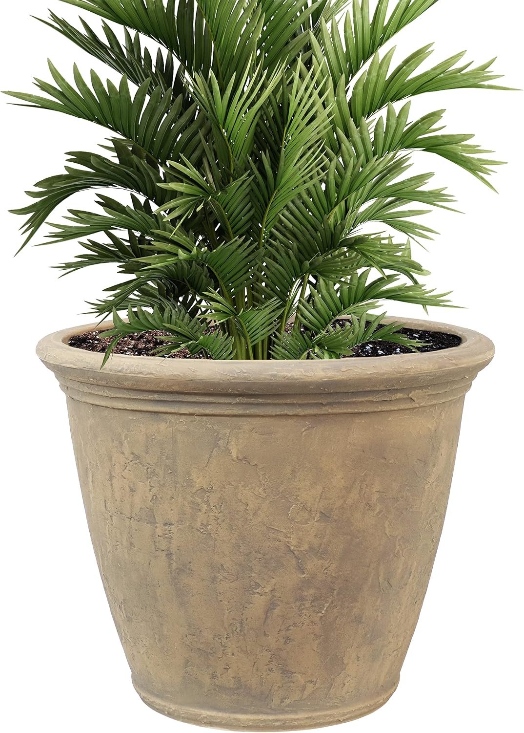 Sunnydaze Anjelica 24” Large Plastic Planter Pot for Plants, Beige | 19-Gallon Capacity, Large Plastic Planter for Outdoors, Drillable Drainage Hole, Double-Walled Polyresin Tree Pot for Porch