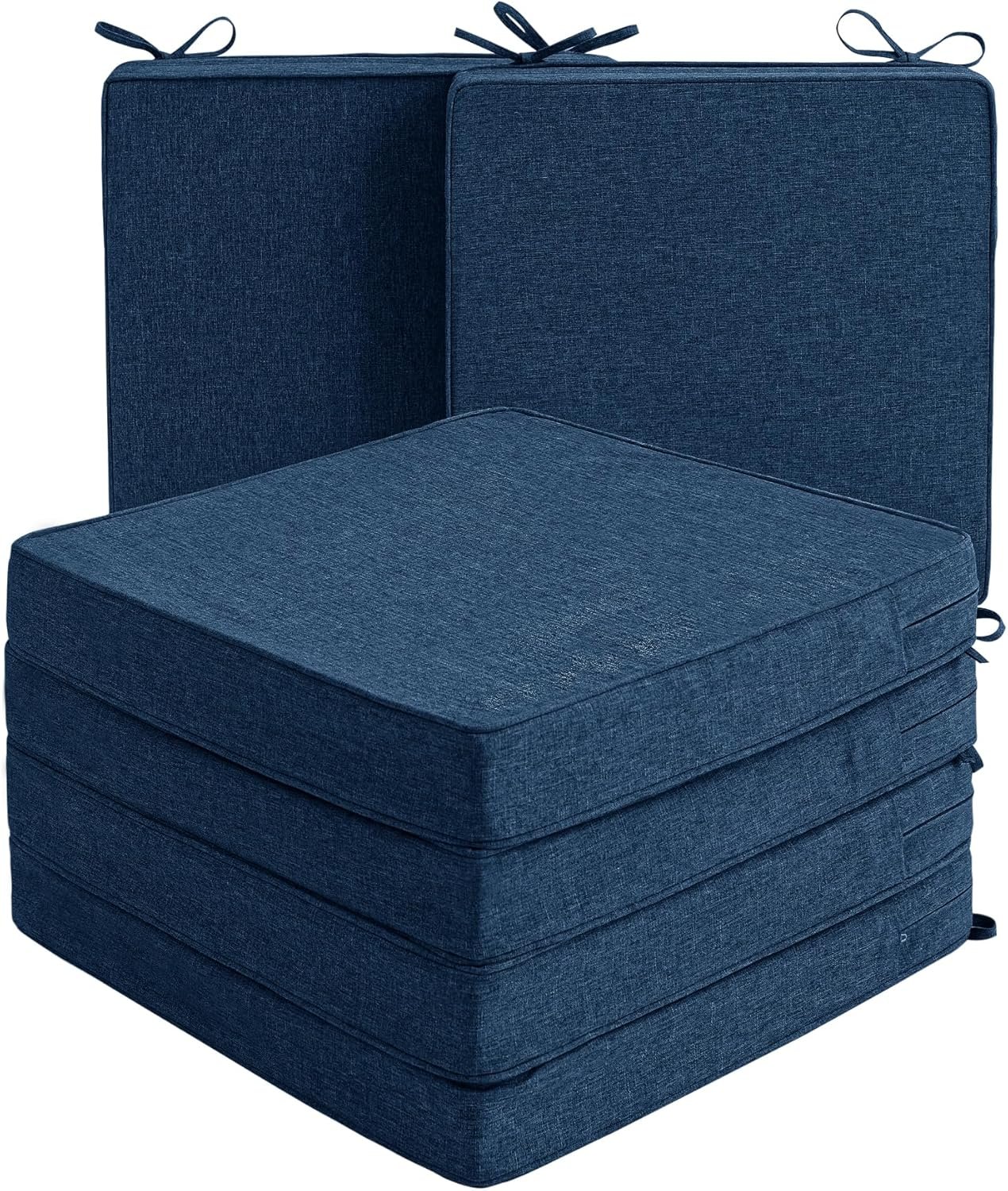 Outdoor Chair Cushions, Set of 6, 18.5 x 16 Inch, Navy Blue | Water Resistant, Fade Resistant, Patio Furniture Seat Replacement, Removable Cover with Zipper, Non-Slip Bottom with Ties